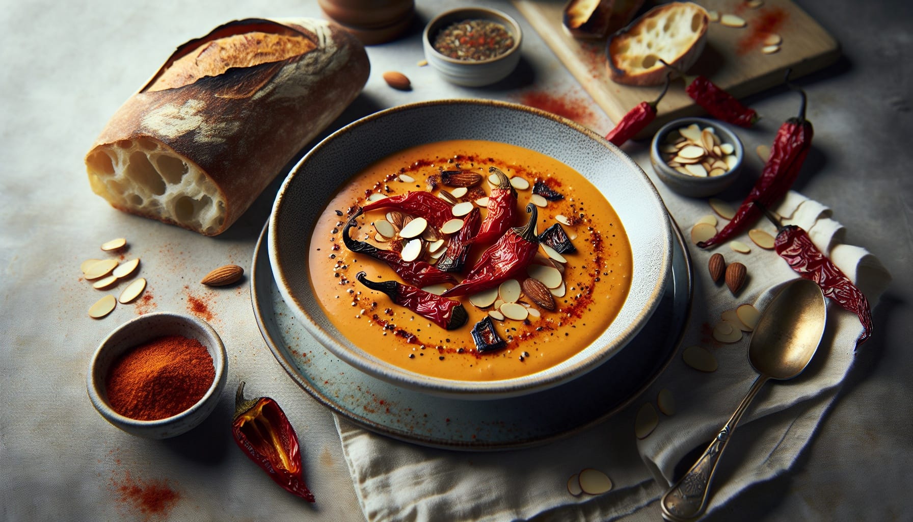Roasted Red Pepper Soup with Toasted Almonds and Smoked Paprika Oil - A delicious recipe by DigiDish