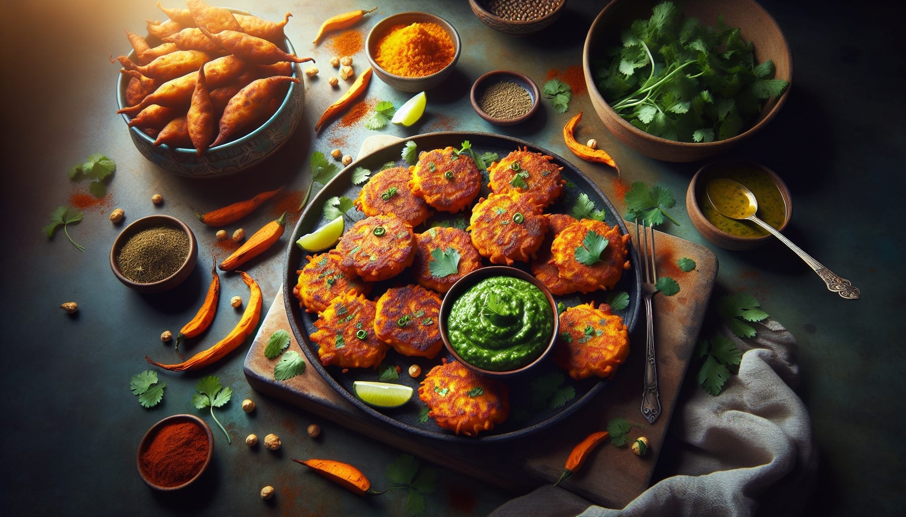 Spiced Sweet Potato Fritters with Cilantro Mint Chutney - A delicious recipe by DigiDish