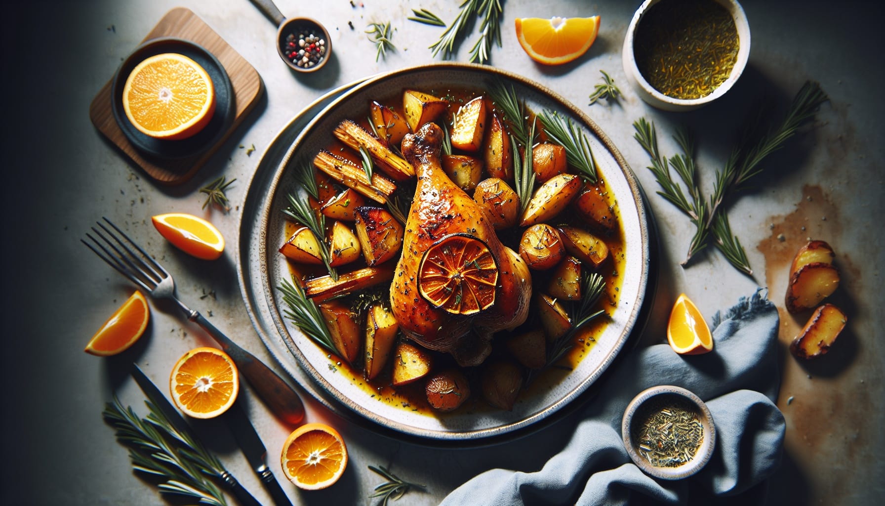 Fennel and Orange Glazed Chicken with Rosemary Roasted Potatoes - A delicious recipe by DigiDish