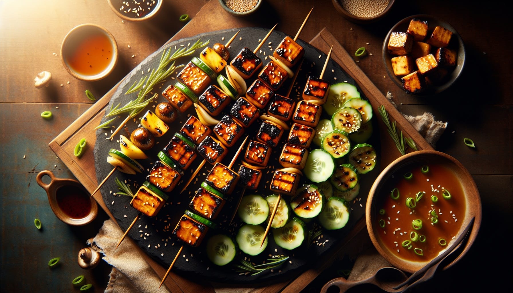 Grilled Honey Soy Tofu Skewers with Sesame Cucumber Salad - A delicious recipe by DigiDish