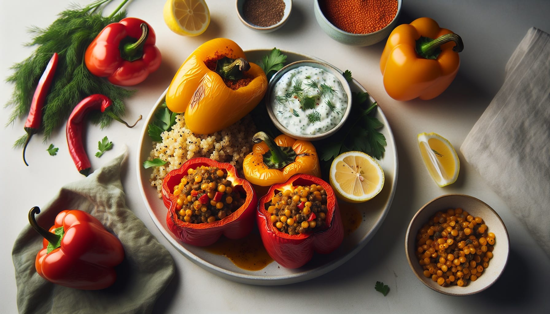 Spiced Lentil Stuffed Peppers with Lemon Dill Quinoa - A delicious recipe by DigiDish