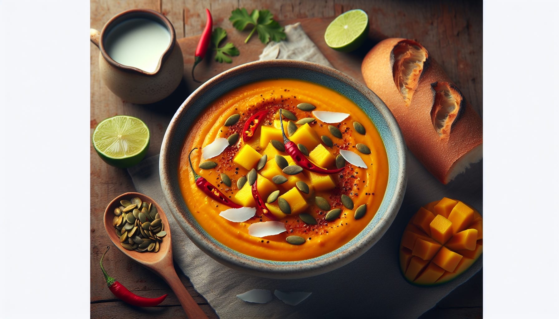 Spicy Mango and Coconut Gazpacho with Lime Pepita Crunch - A delicious recipe by DigiDish