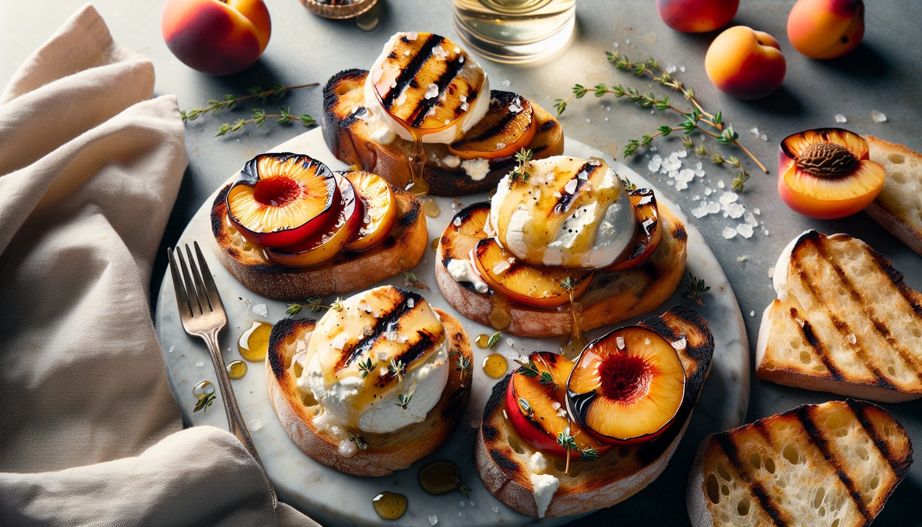 Grilled Nectarine and Burrata Bruschetta with Honey Thyme Glaze - A delicious recipe by DigiDish