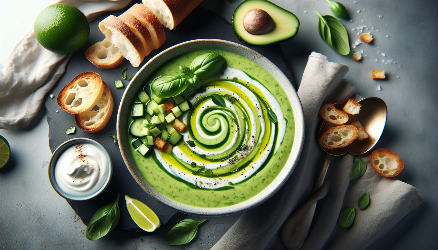 Chilled Avocado Cucumber Soup with Lime Basil Swirl - A delicious recipe by DigiDish