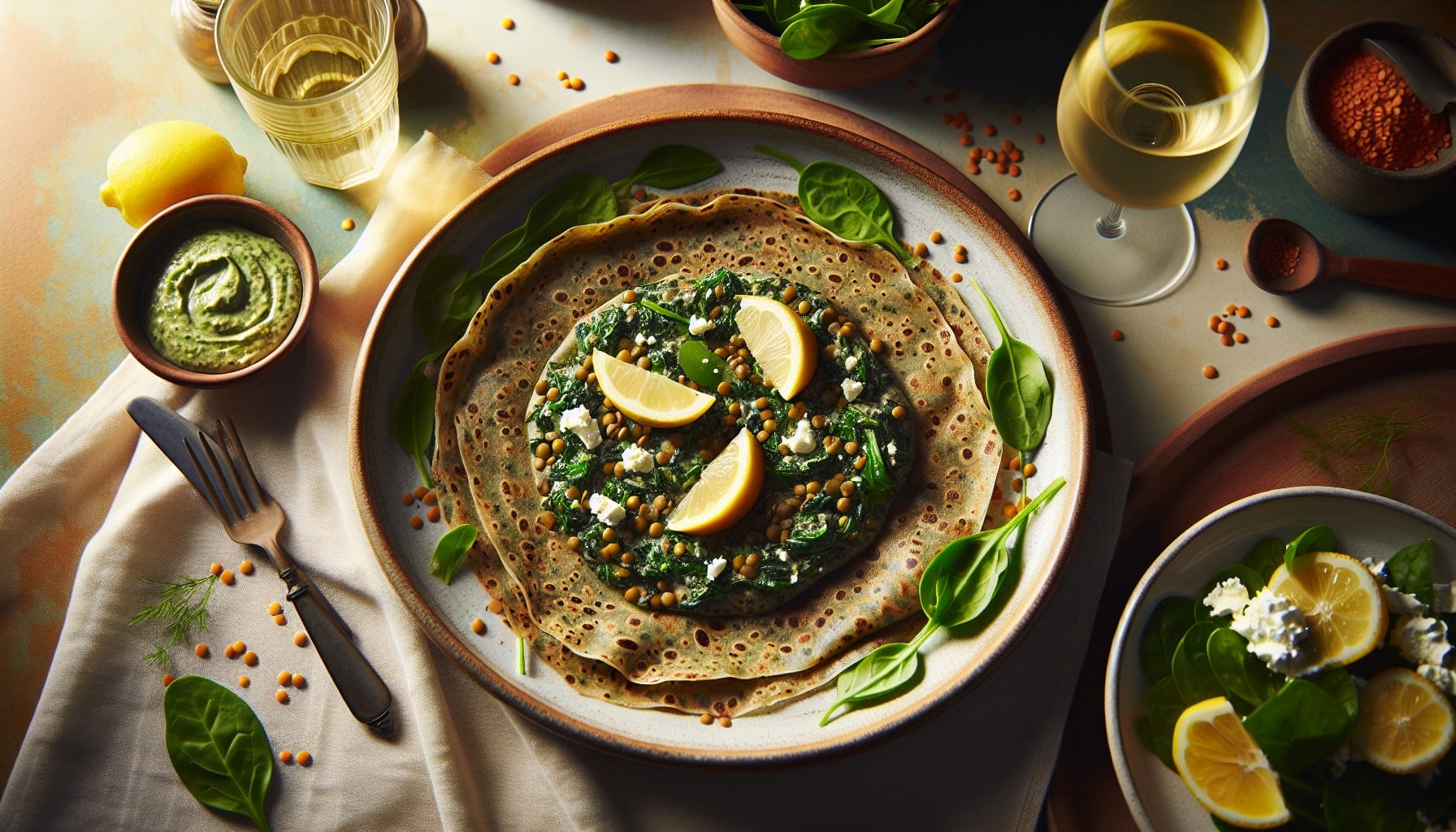 Savory Lentil and Herb Crepes with Lemon Spinach Filling - A delicious recipe by DigiDish
