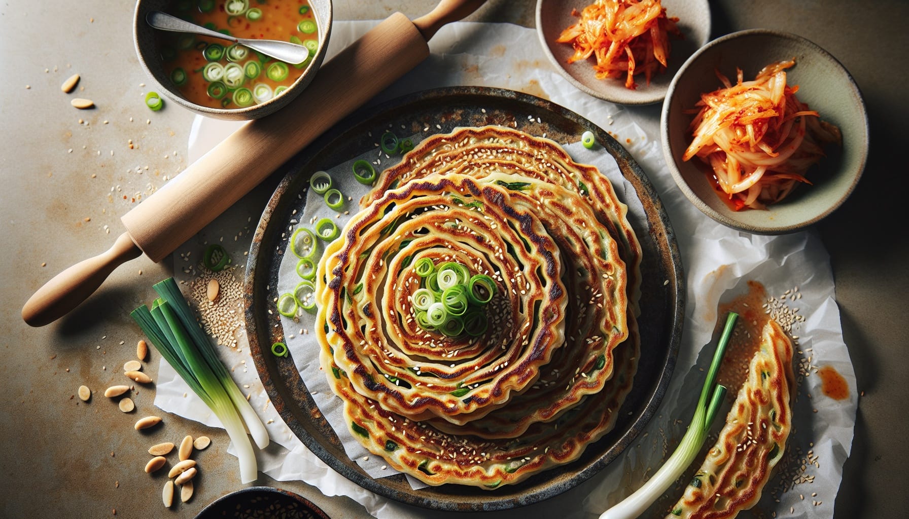 Crispy Sesame Scallion Pancakes with Sweet Chili Dipping Sauce - A delicious recipe by DigiDish