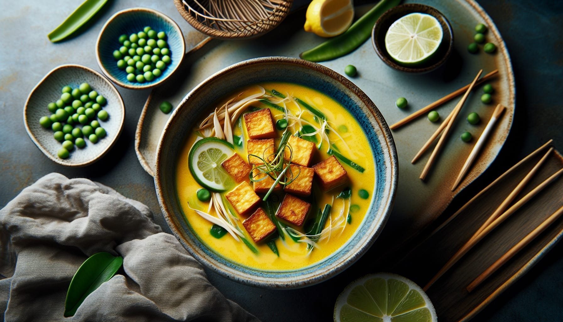 Coconut Lemongrass Soup with Crispy Tofu and Gingered Snow Peas - A delicious recipe by DigiDish