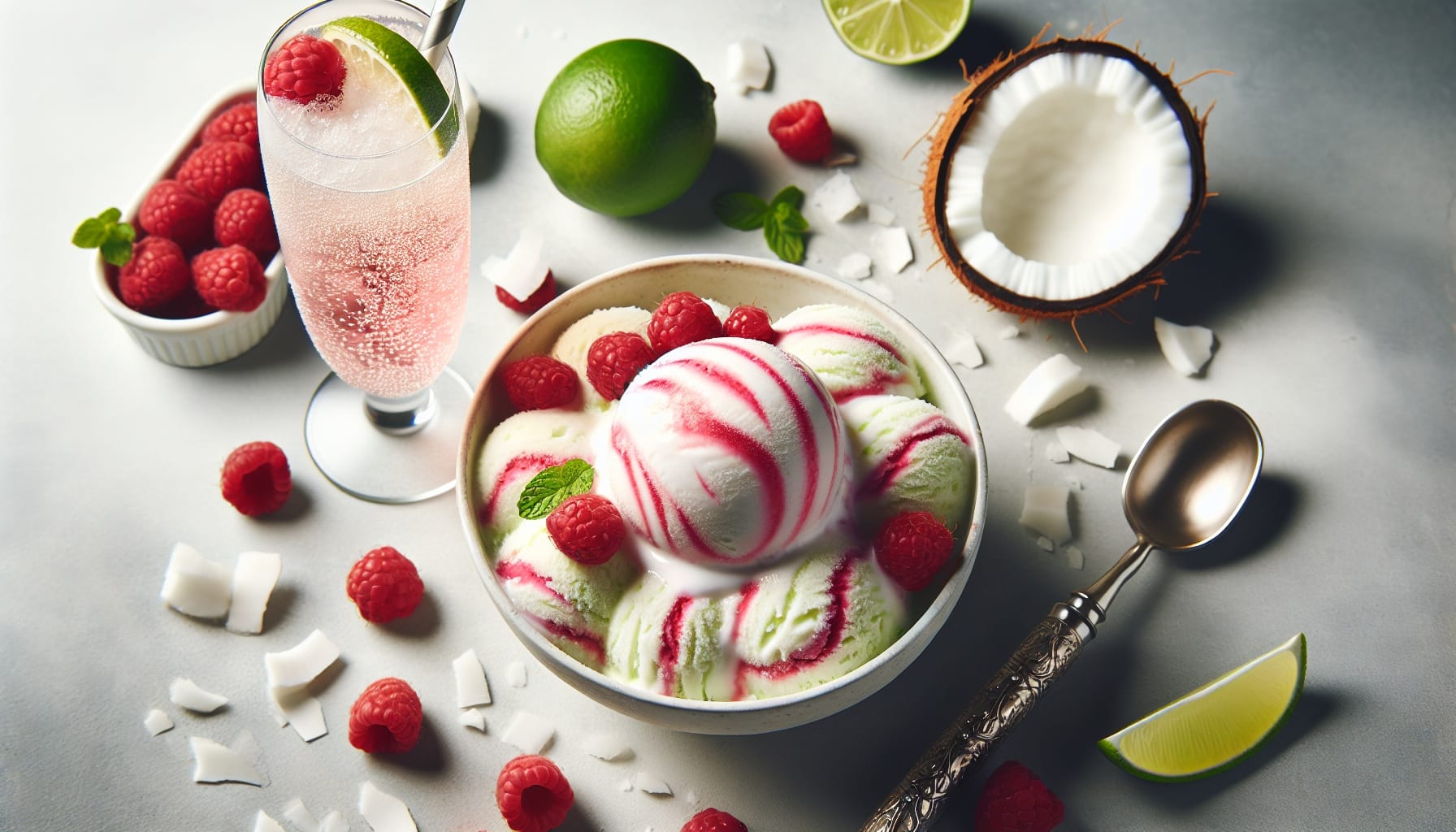 Chilled Coconut Lime Sorbet with Fresh Raspberry Swirl - A delicious recipe by DigiDish