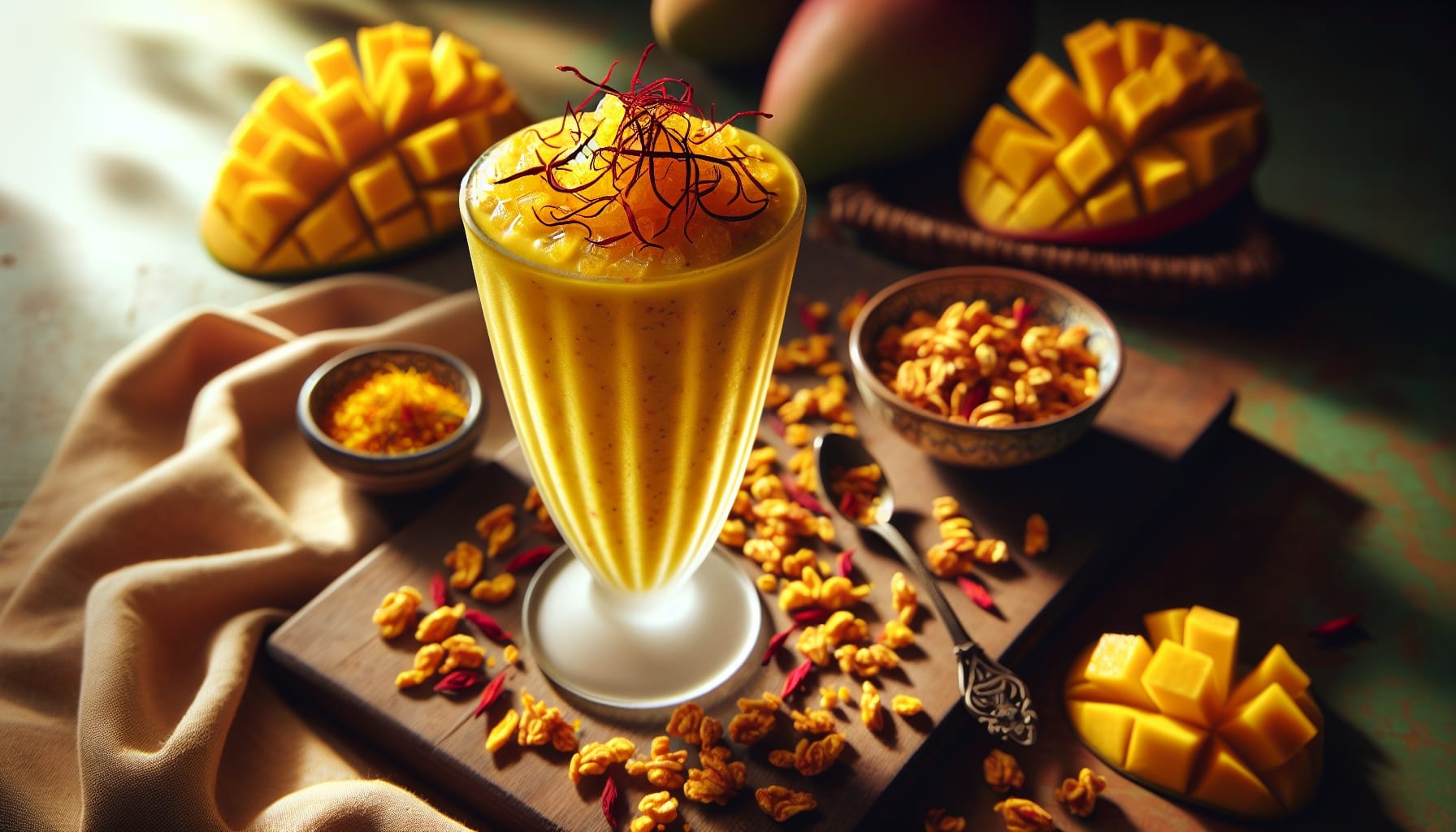 Chilled Mango Saffron Smoothie with Cardamom Granola Clusters - A delicious recipe by DigiDish