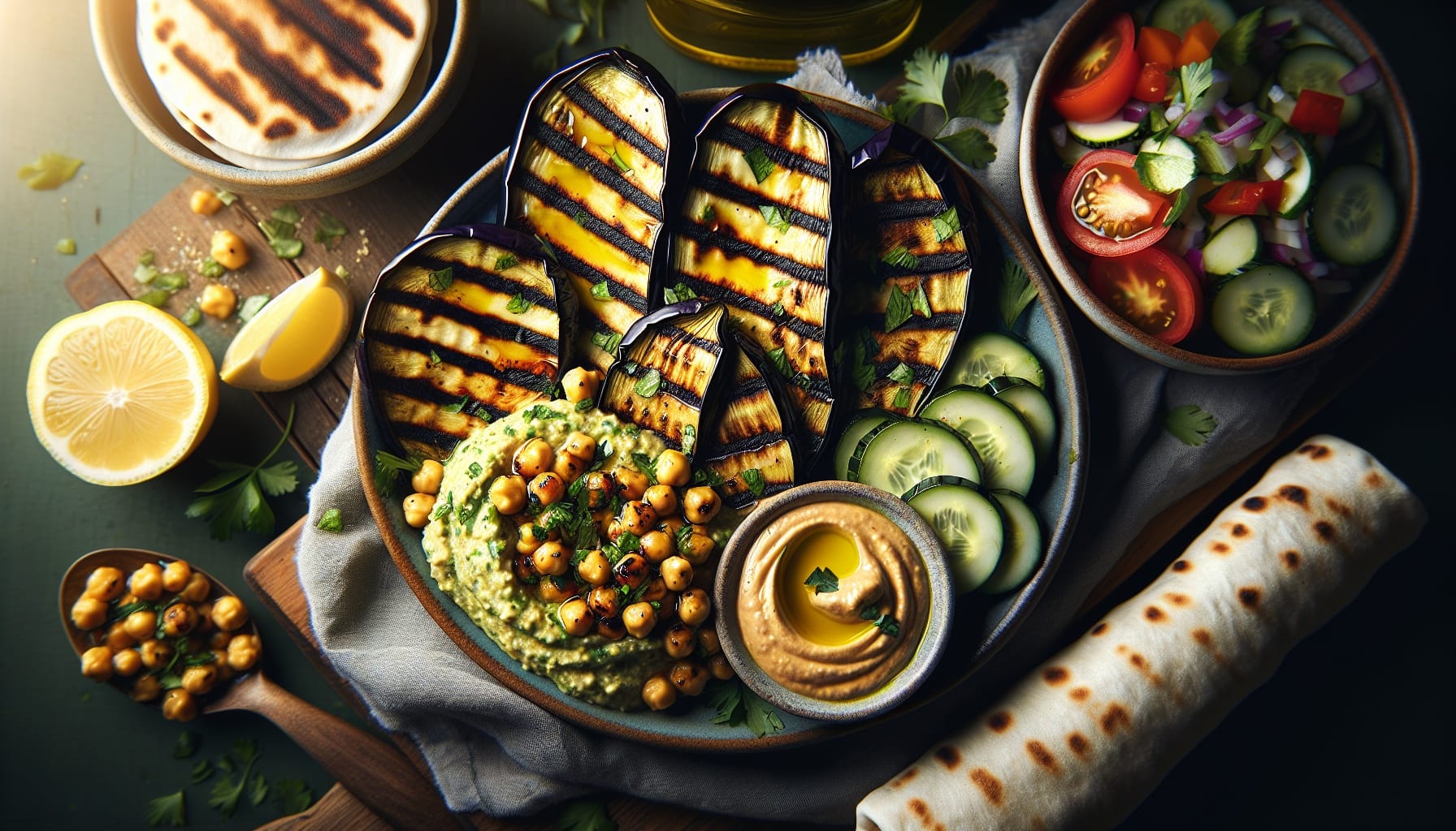 Grilled Eggplant Wraps with Lemon Parsley Chickpea Mash and Spicy Tahini - A delicious recipe by DigiDish