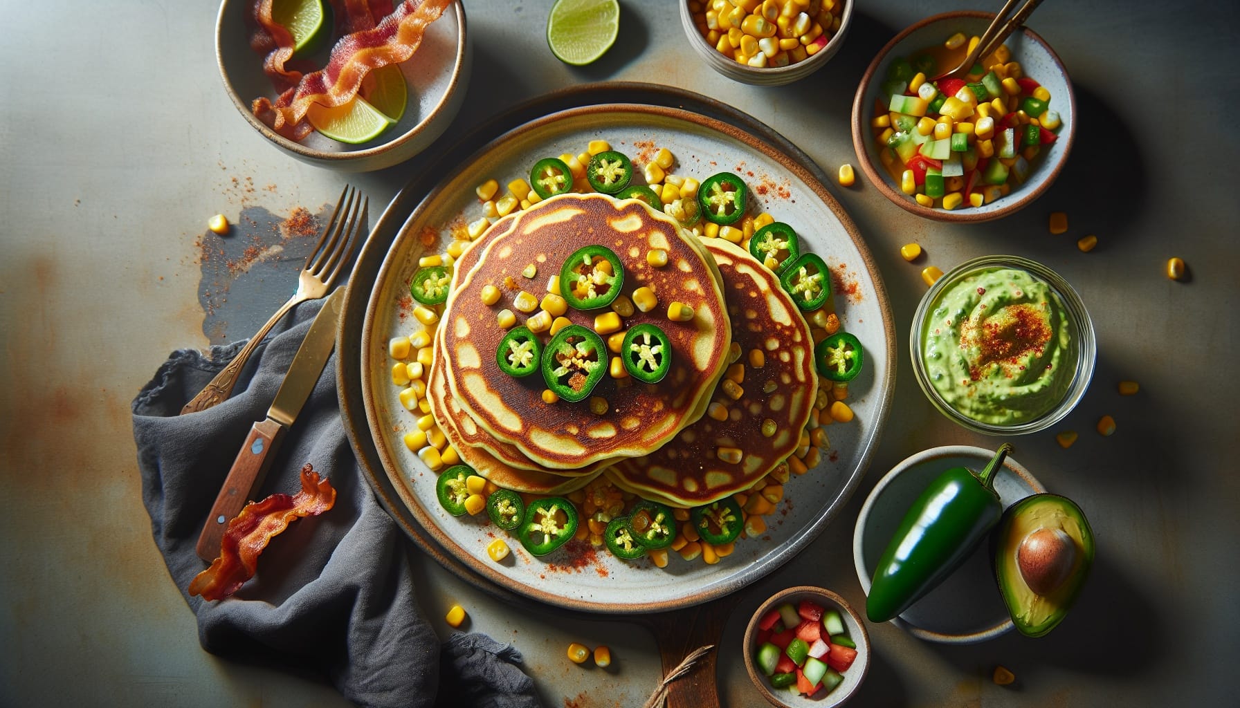 Sweet Corn and Jalapeno Pancakes with Avocado Lime Crema - A delicious recipe by DigiDish