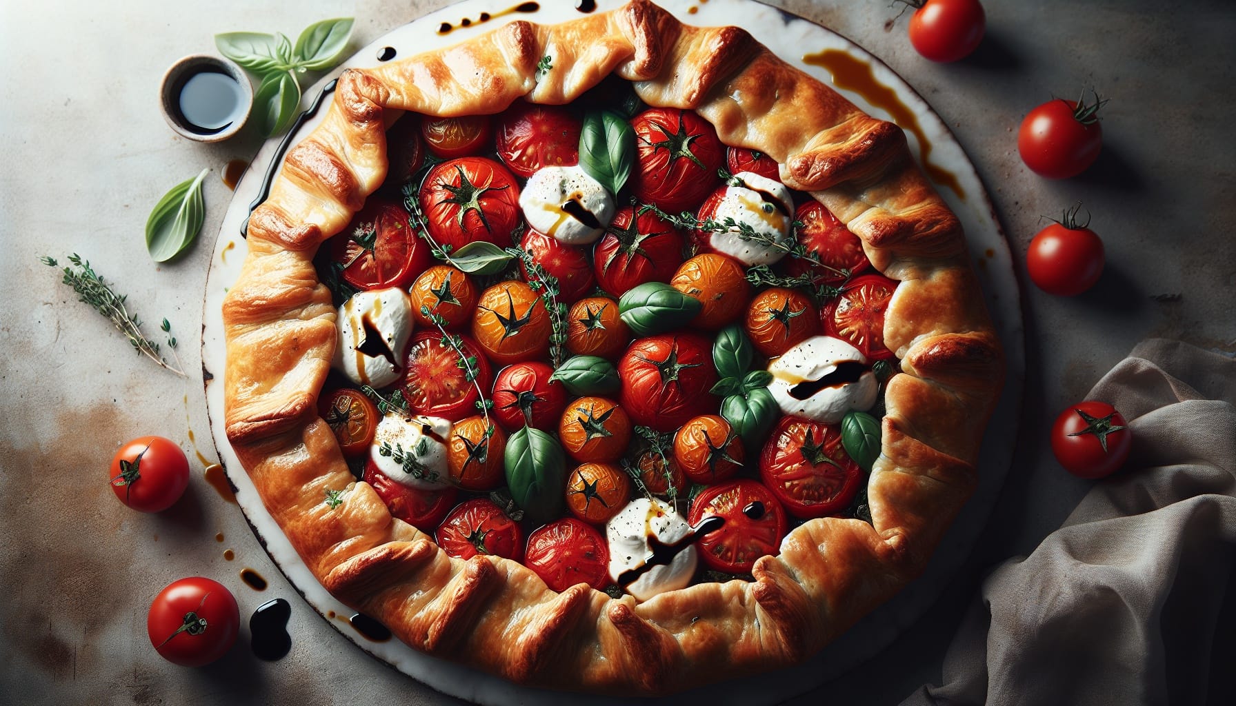 Savory Tomato and Herb Galette with Whipped Ricotta and Balsamic Drizzle - A delicious recipe by DigiDish