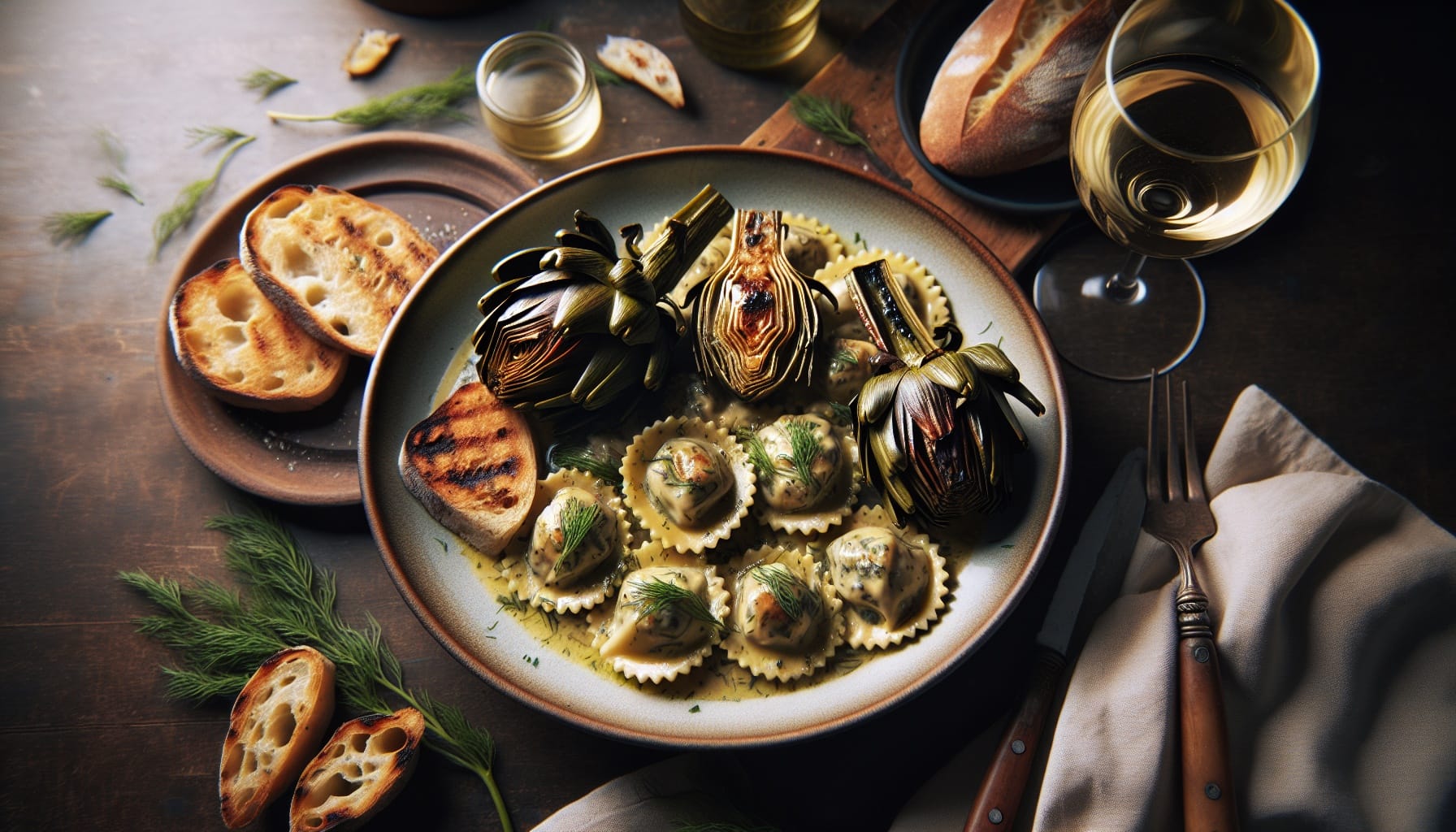 Grilled Artichoke and Lemon Ravioli with Creamy Dill Sauce - A delicious recipe by DigiDish