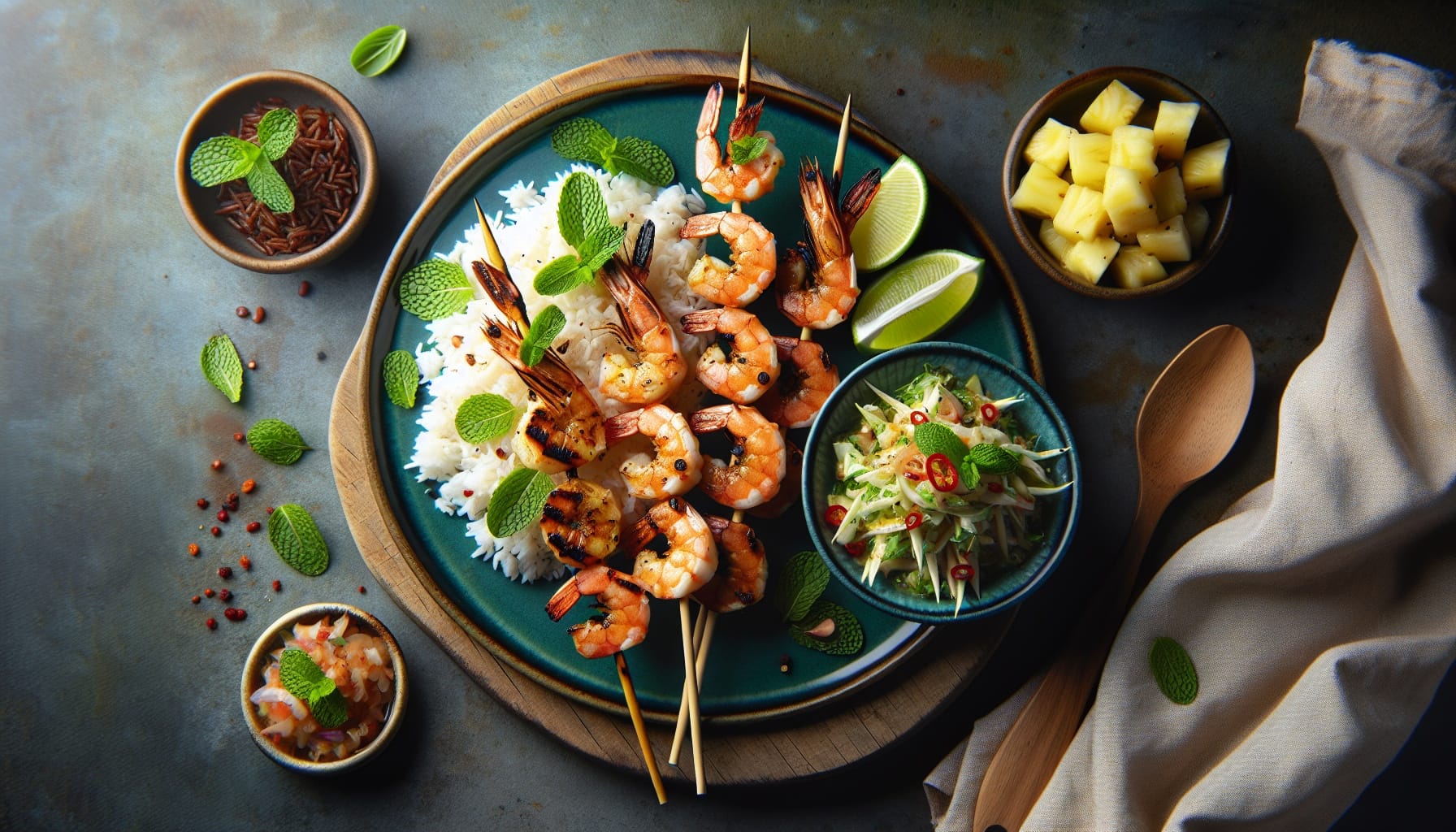 Lemongrass Grilled Shrimp Skewers with Pineapple Mint Salsa - A delicious recipe by DigiDish