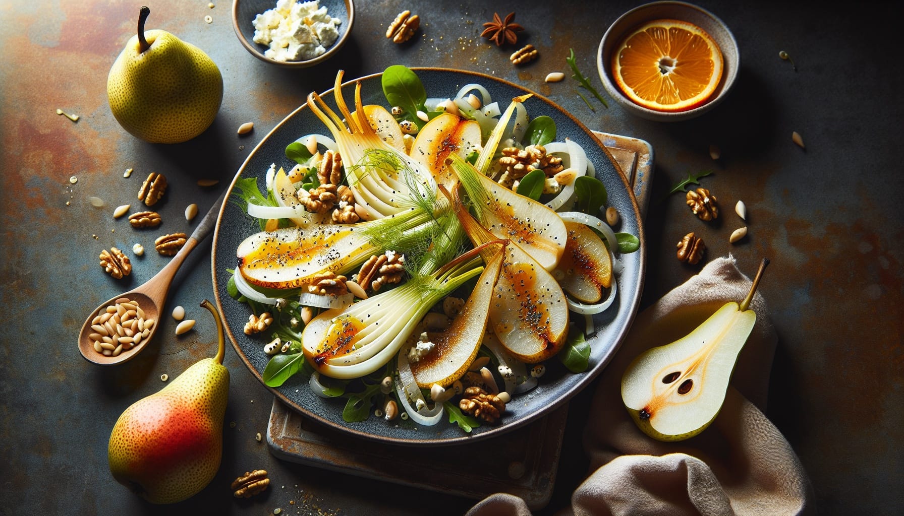 Caramelized Fennel and Pear Salad with Orange Poppy Seed Dressing - A delicious recipe by DigiDish