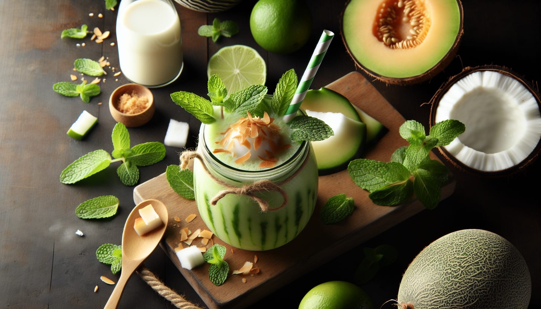 Chilled Honeydew Mint Smoothie with Toasted Coconut Topping - A delicious recipe by DigiDish