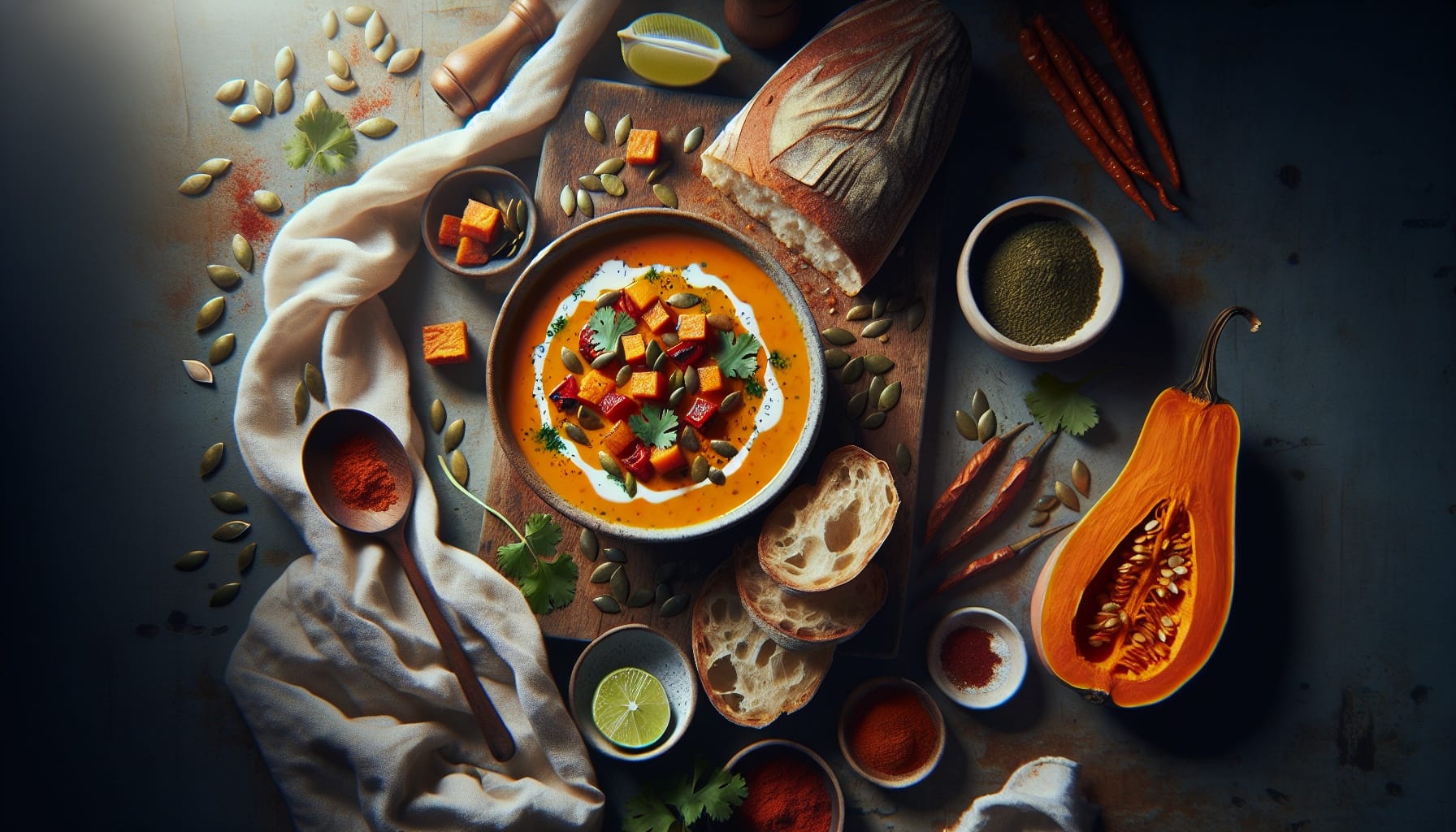 Roasted Red Pepper and Sweet Potato Soup with Coriander Lime Drizzle - A delicious recipe by DigiDish