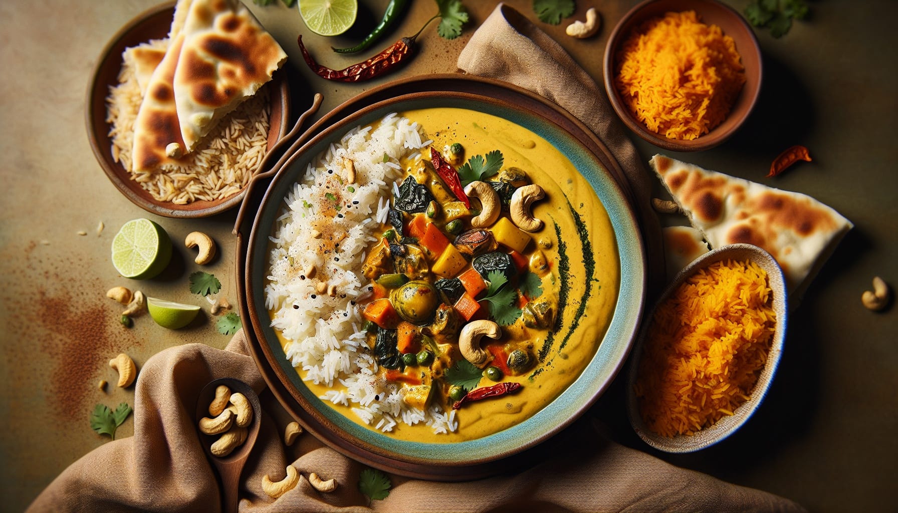 Creamy Coconut Cashew Curry with Turmeric Rice and Fresh Mango Chutney - A delicious recipe by DigiDish