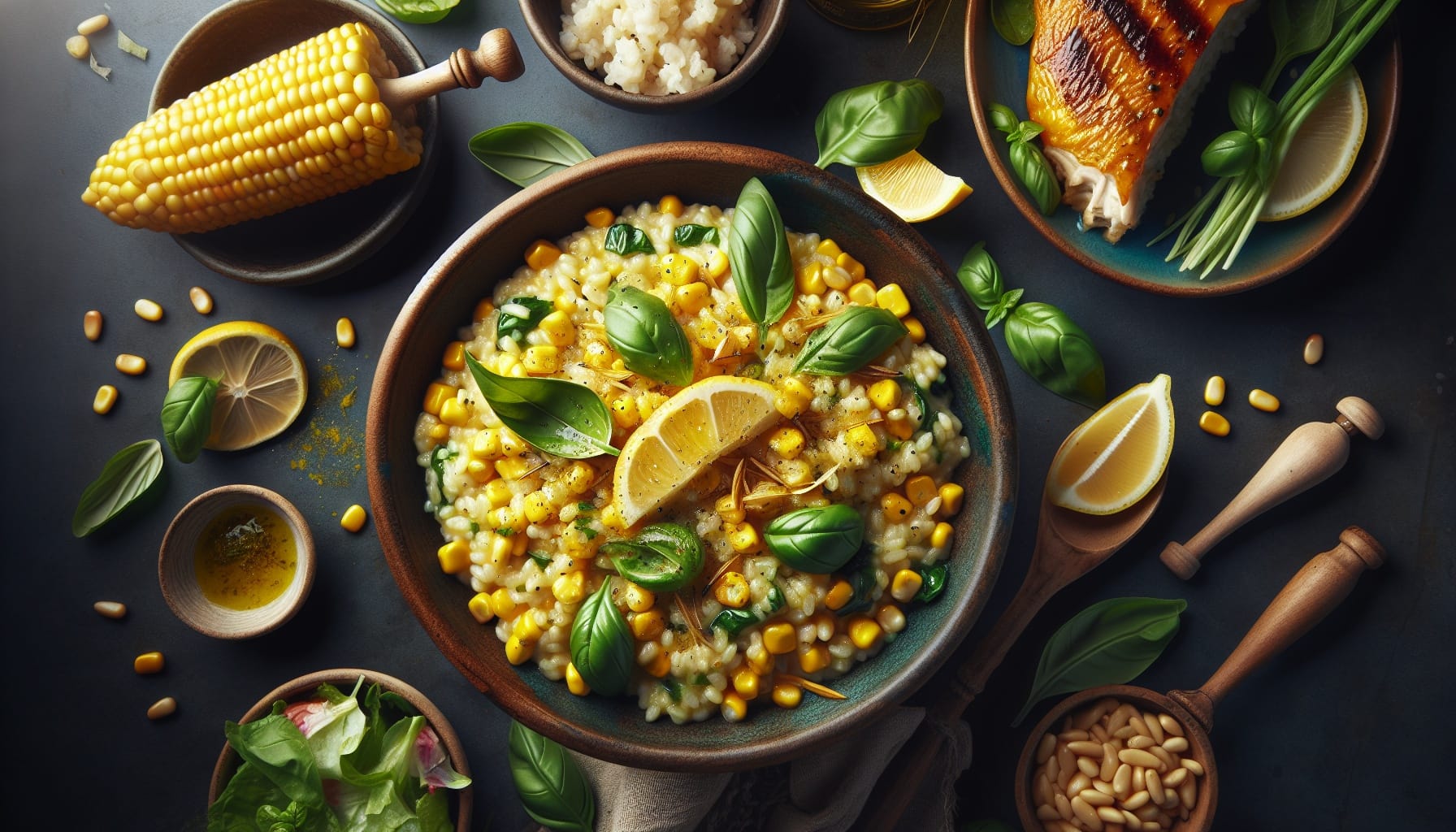 Sweet Corn Basil Risotto with Lemon Zest and Toasted Pine Nuts - A delicious recipe by DigiDish