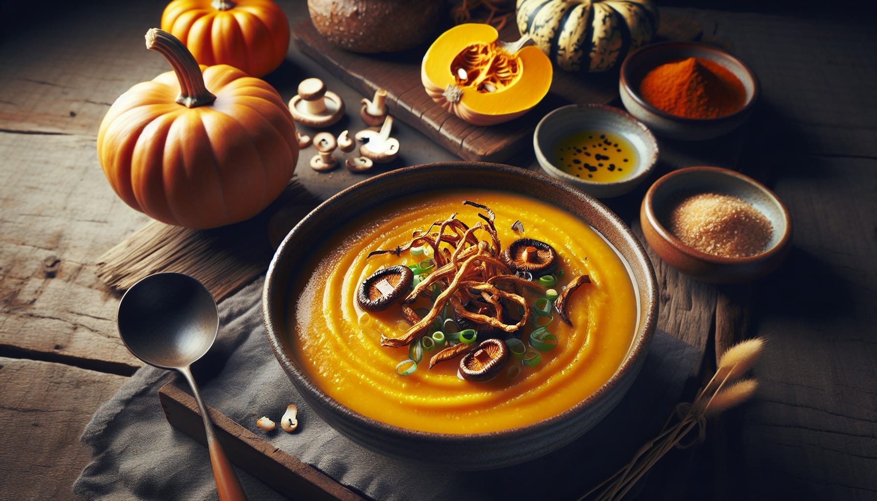 Velvety Pumpkin Miso Soup with Crispy Shiitake Topping - A delicious recipe by DigiDish