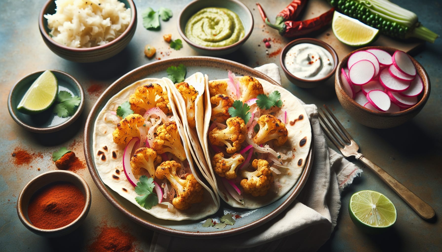 Roasted Cauliflower Tacos with Smoky Paprika Slaw and Lime Crema - A delicious recipe by DigiDish