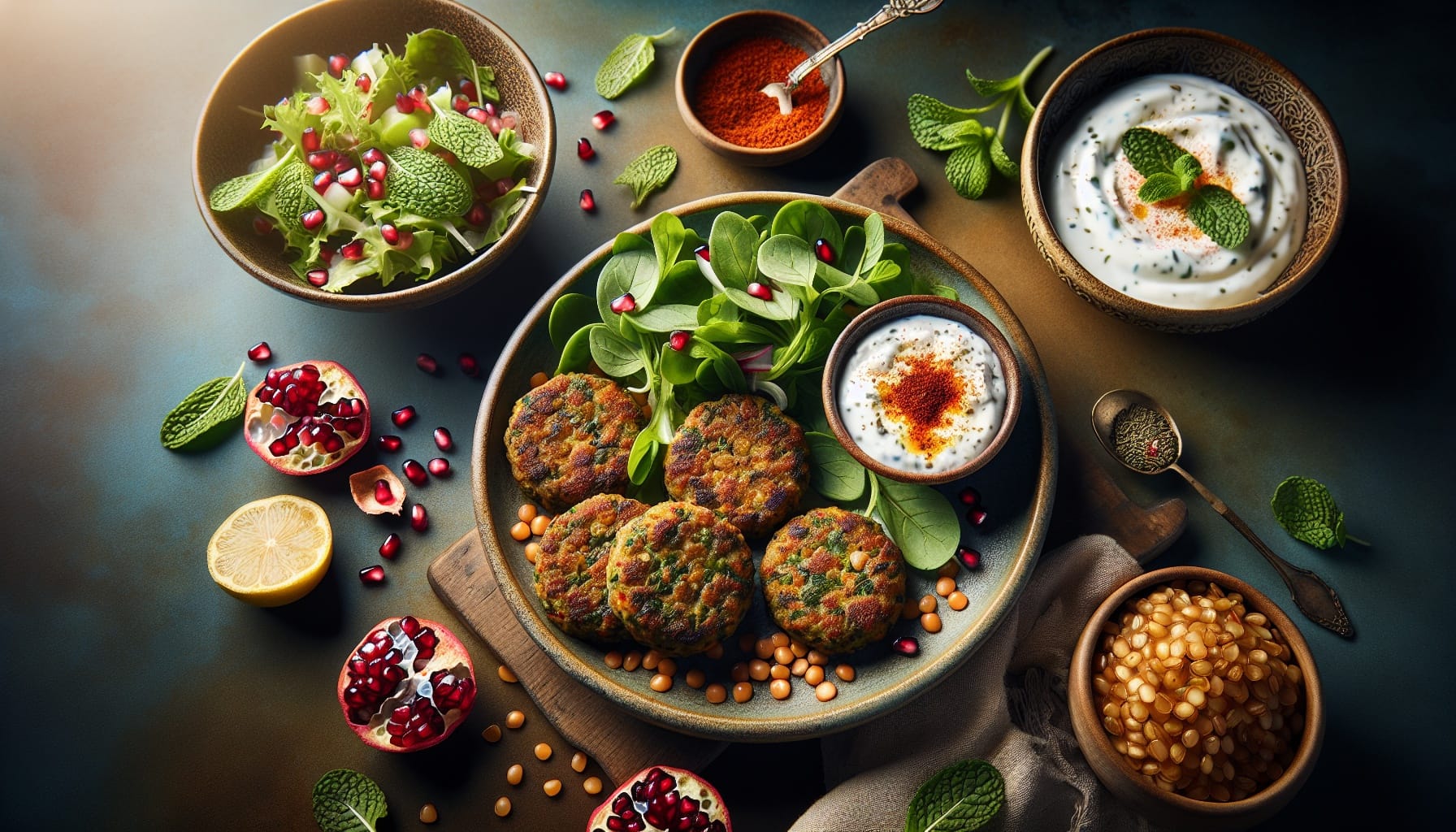 Turkish Lentil Patties with Sumac Yogurt and Fresh Mint Salad - A delicious recipe by DigiDish