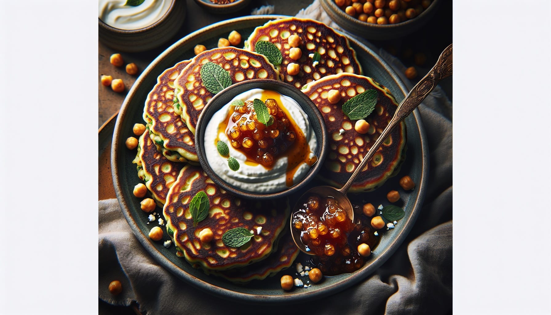Savory Chickpea Pancakes with Caramelized Onion Jam and Minted Yogurt - A delicious recipe by DigiDish