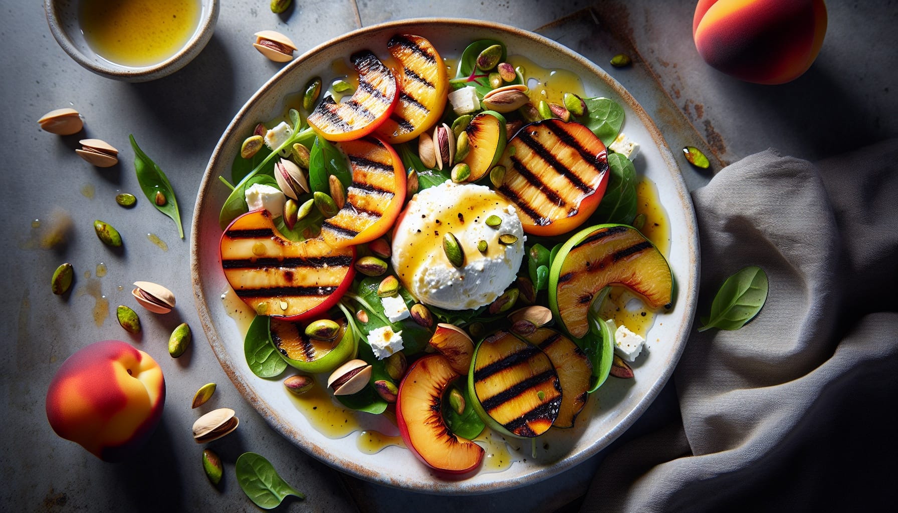 Grilled Nectarine Salad with Burrata Pistachios and Honey Lime Vinaigrette - A delicious recipe by DigiDish