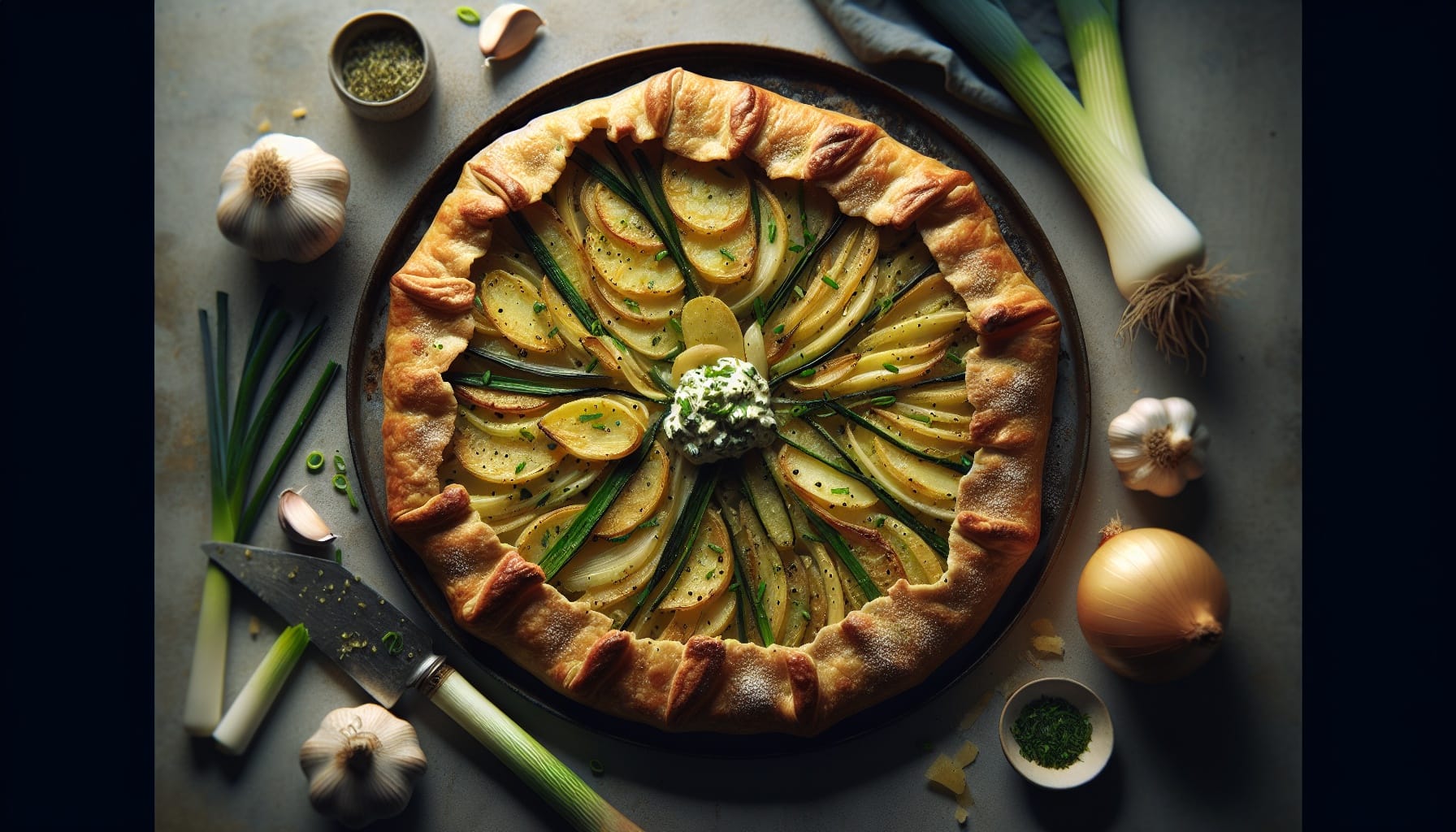 Potato and Leek Galette with Garlic Chive Cream - A delicious recipe by DigiDish
