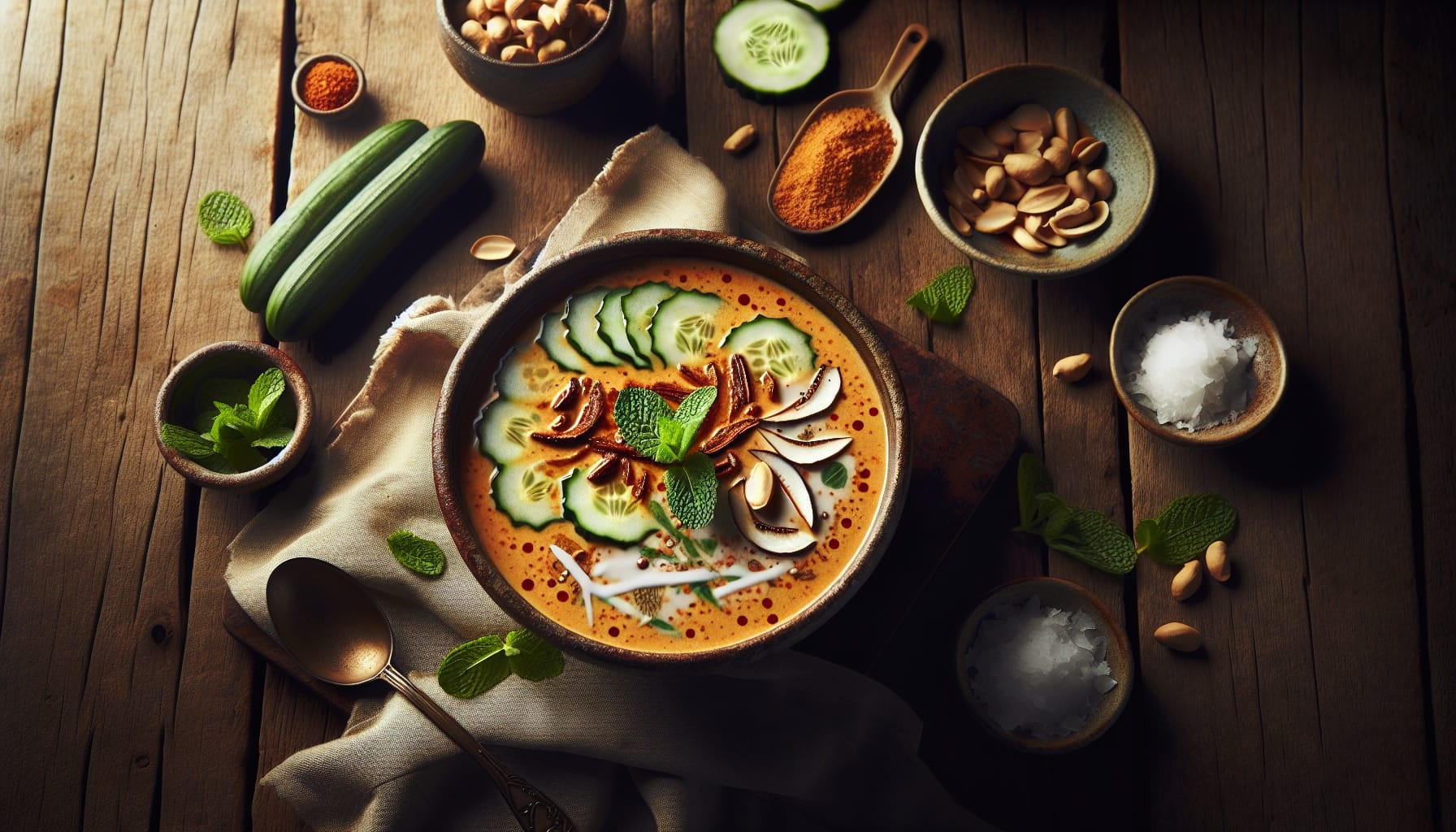Chilled Tamarind Coconut Soup with Spiced Cucumber and Fresh Mint - A delicious recipe by DigiDish