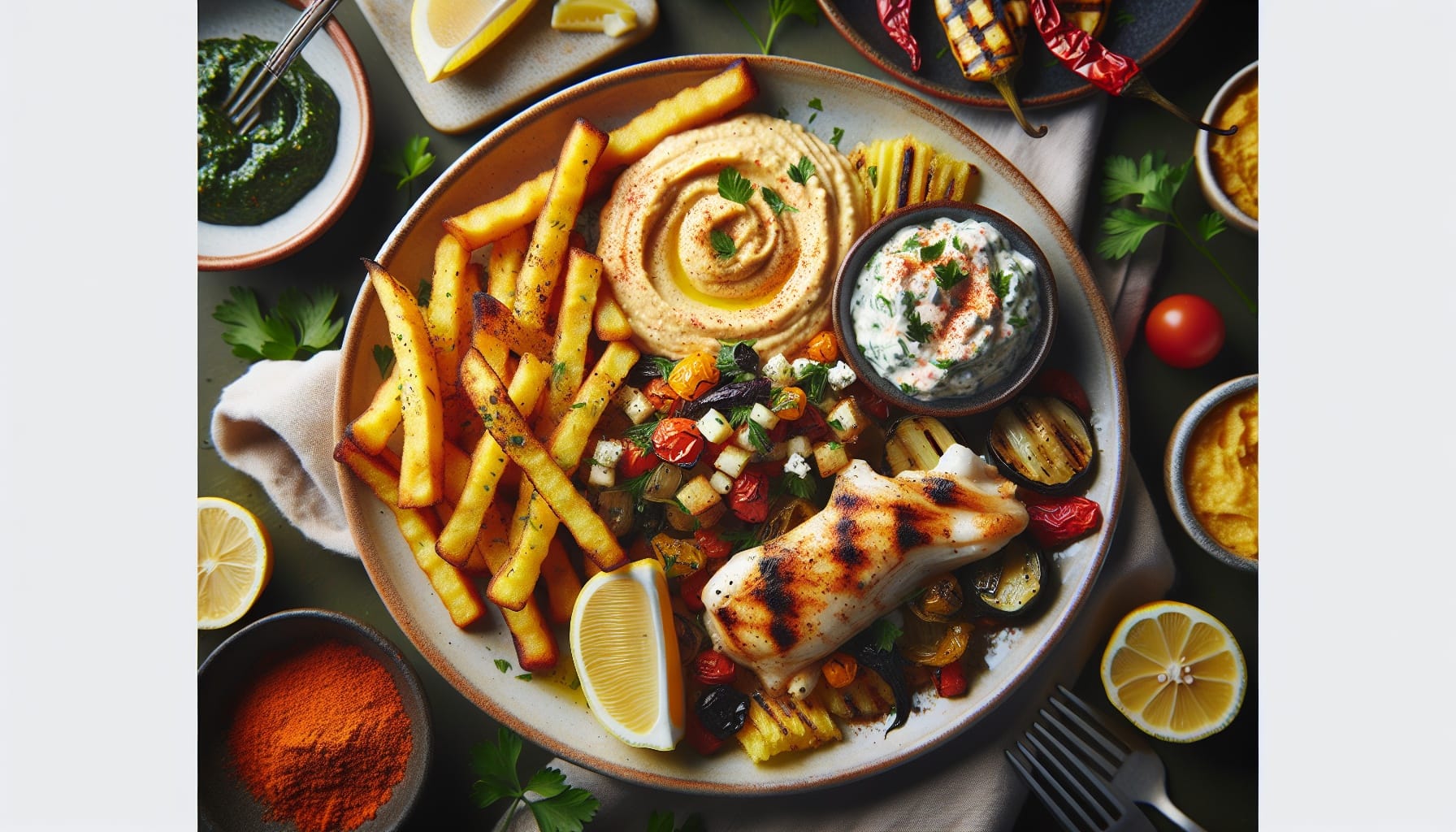 Crispy Polenta Fries with Zesty Lemon Hummus and Herb Salsa - A delicious recipe by DigiDish