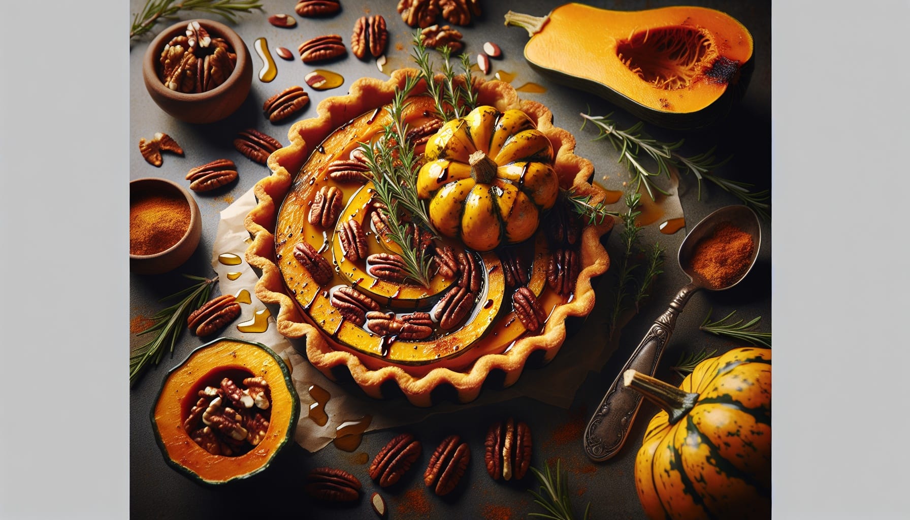 Savory Acorn Squash Tart with Maple Thyme Glaze and Crispy Pecans - A delicious recipe by DigiDish