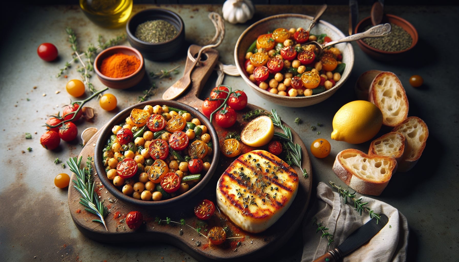 Herb Crusted Halloumi with Warm Tomato Chickpea Salad - A delicious recipe by DigiDish