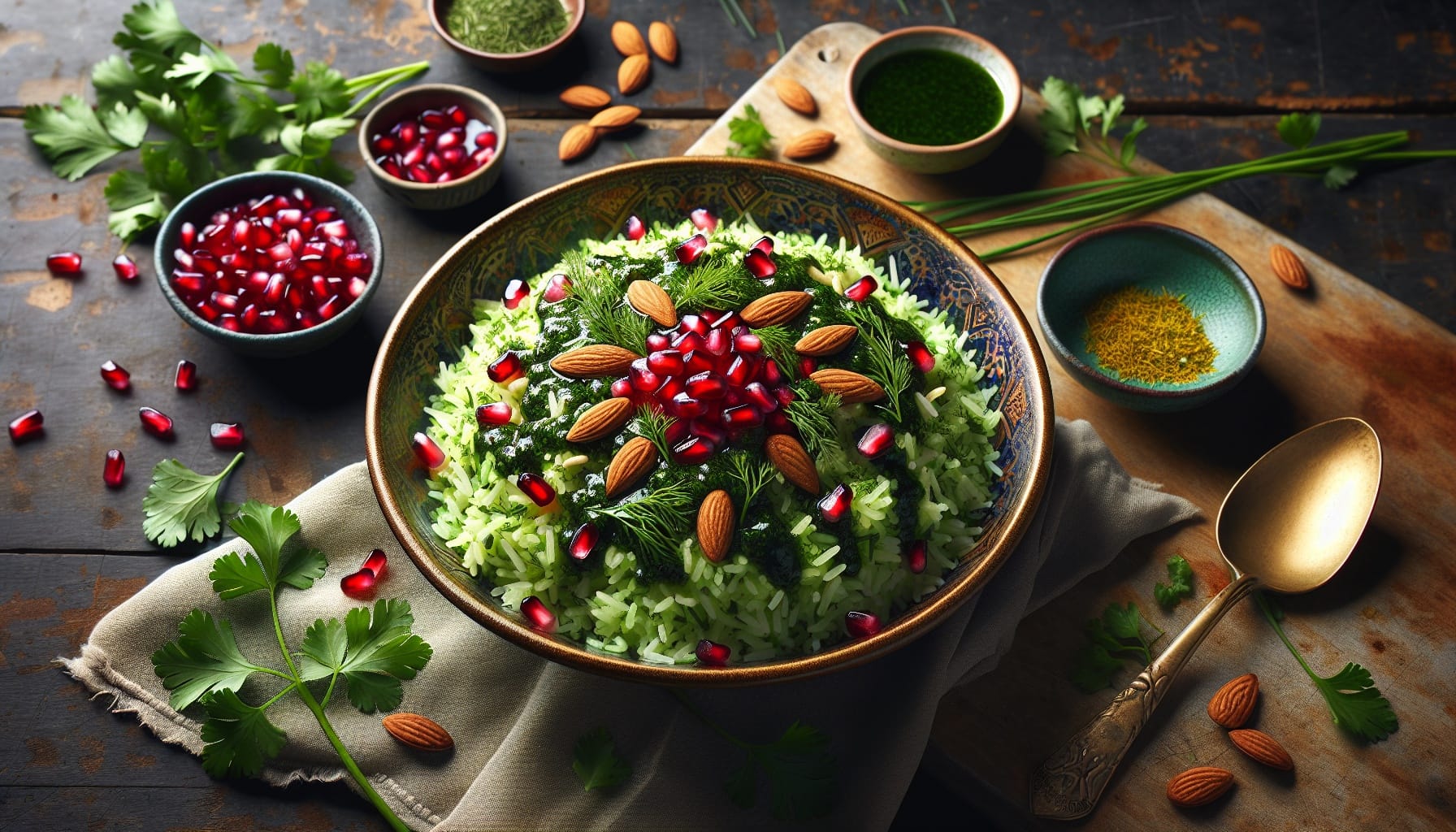 Persian Herb Rice with Pomegranate Glaze and Toasted Almonds - A delicious recipe by DigiDish