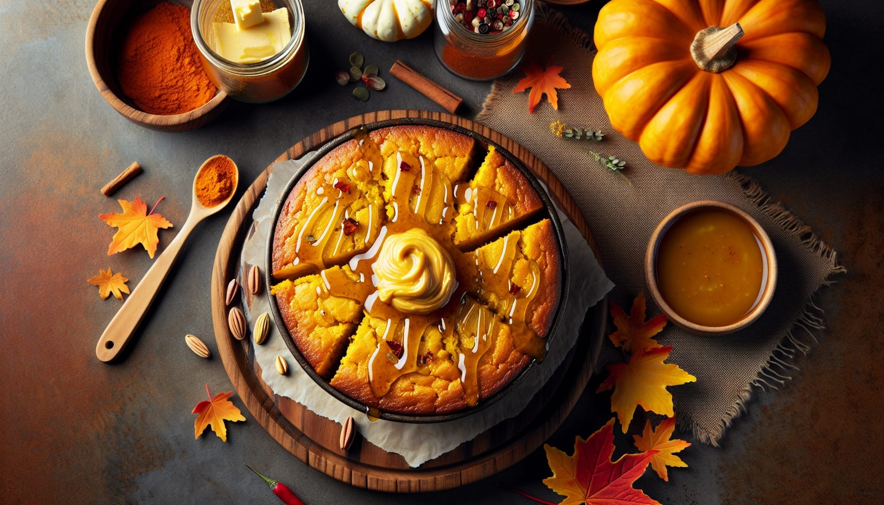 Spicy Pumpkin Cornbread with Maple Chili Butter - A delicious recipe by DigiDish