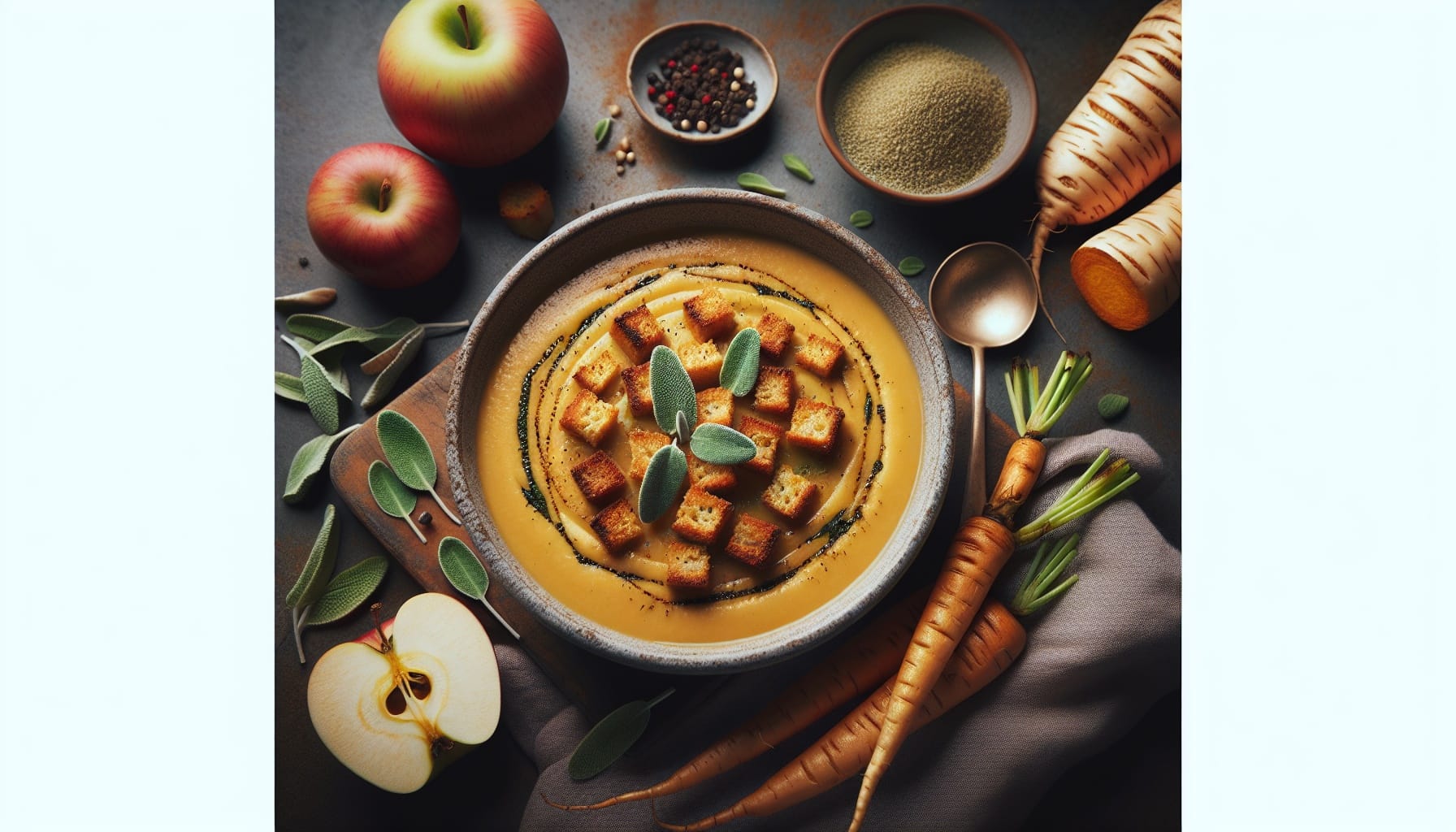 Roasted Parsnip and Apple Soup with Sage Spiced Croutons - A delicious recipe by DigiDish
