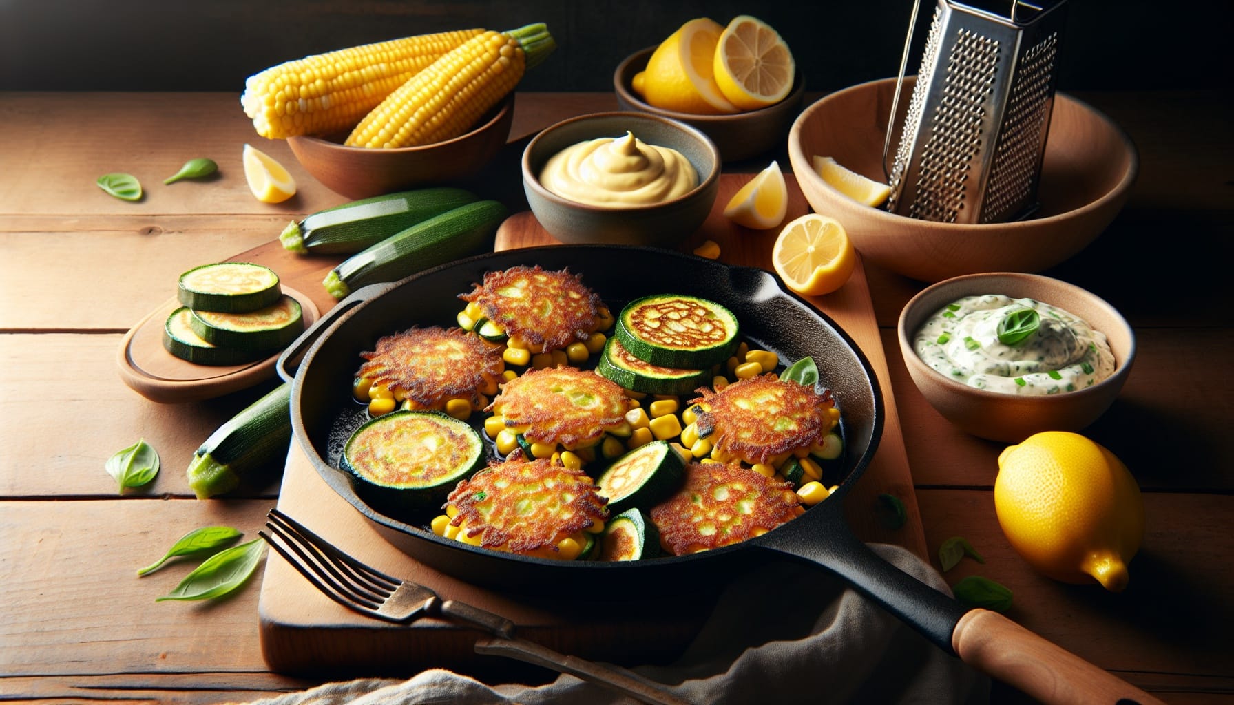 Crispy Sweet Corn and Zucchini Fritters with Lemon Basil Aioli - A delicious recipe by DigiDish