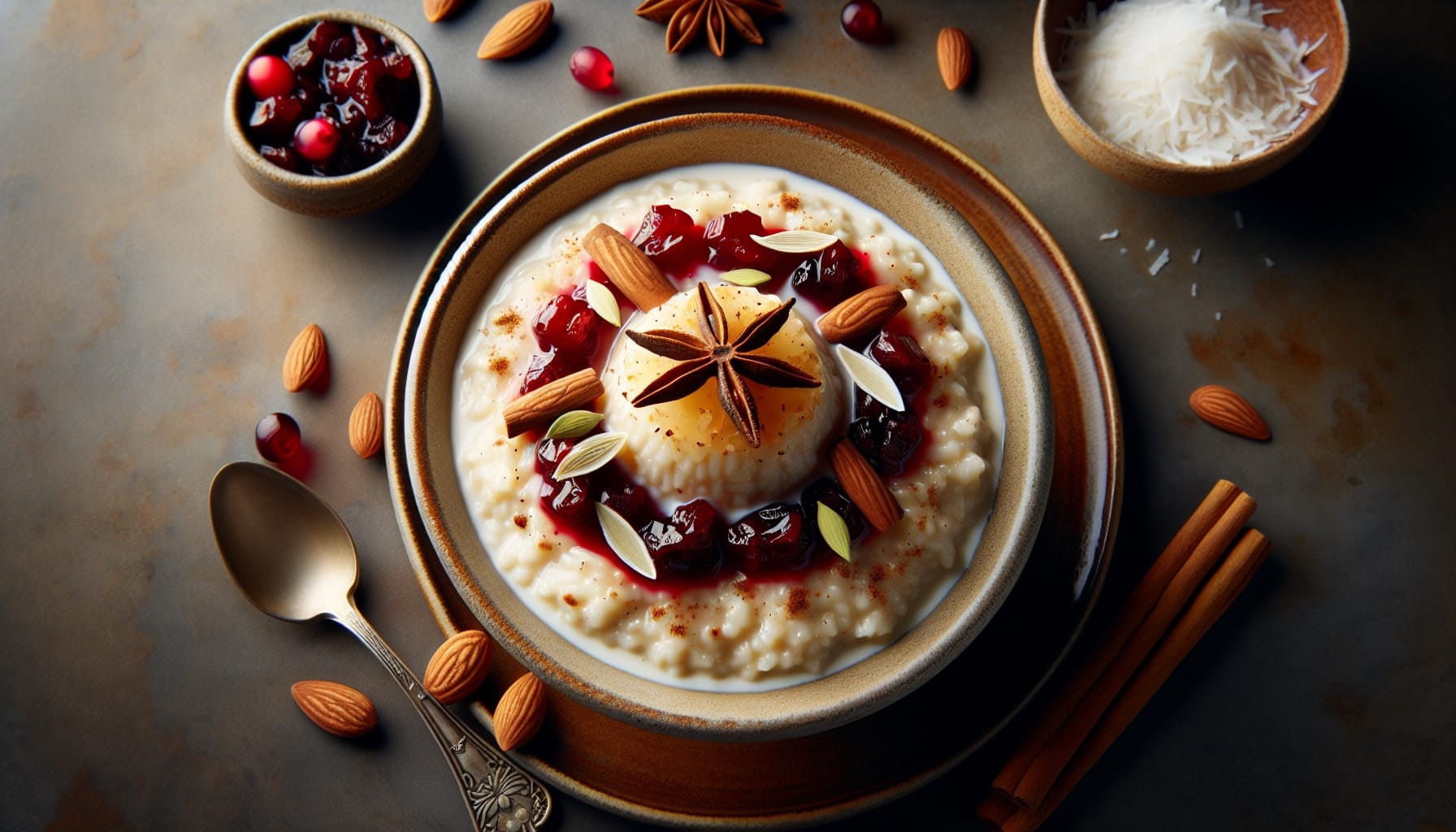 Warm Coconut Rice Pudding with Spiced Cranberry Compote - A delicious recipe by DigiDish