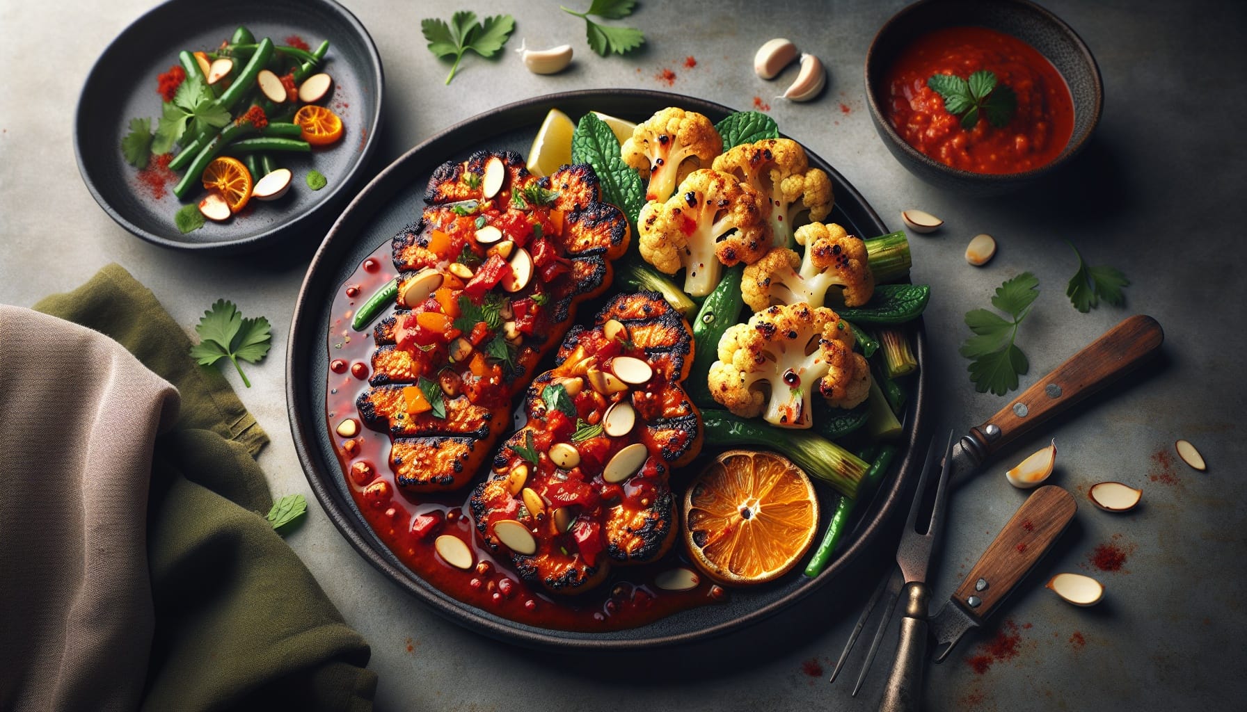 Roasted Cauliflower Steaks with Smoky Romesco Sauce and Herb Citrus Salad - A delicious recipe by DigiDish