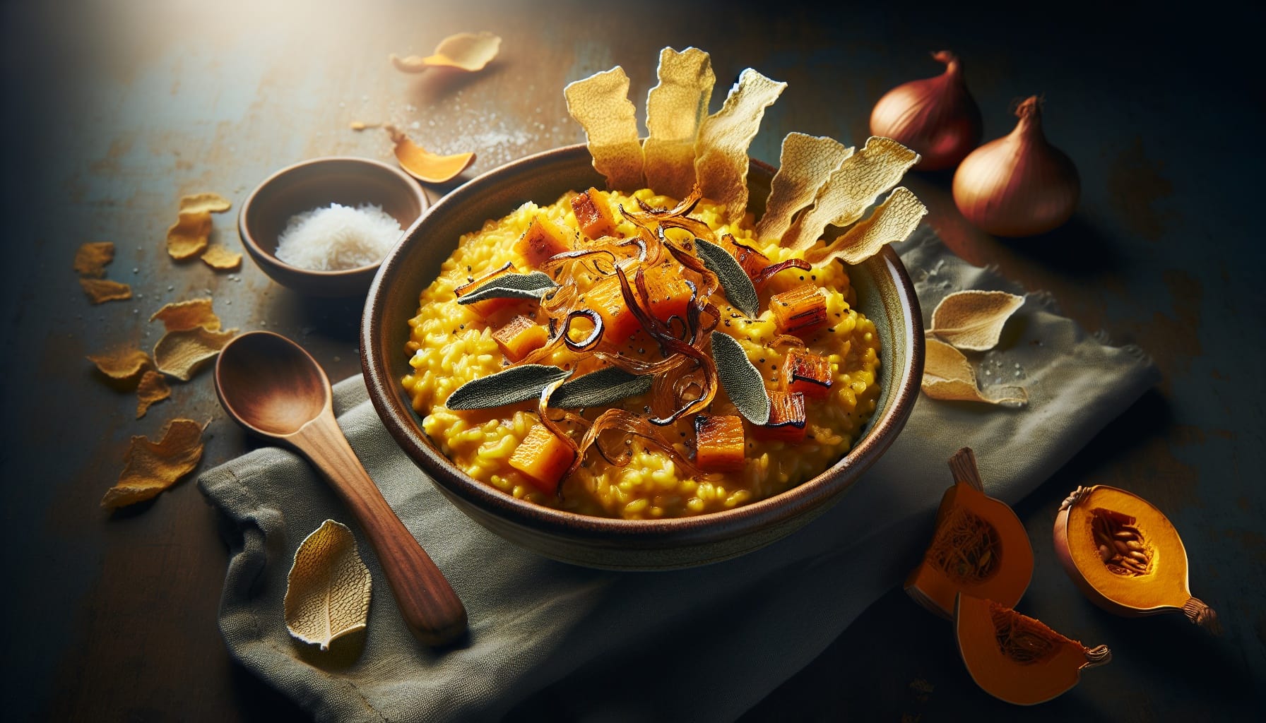 Caramelized Shallot and Pumpkin Risotto with Crispy Sage Chips - A delicious recipe by DigiDish