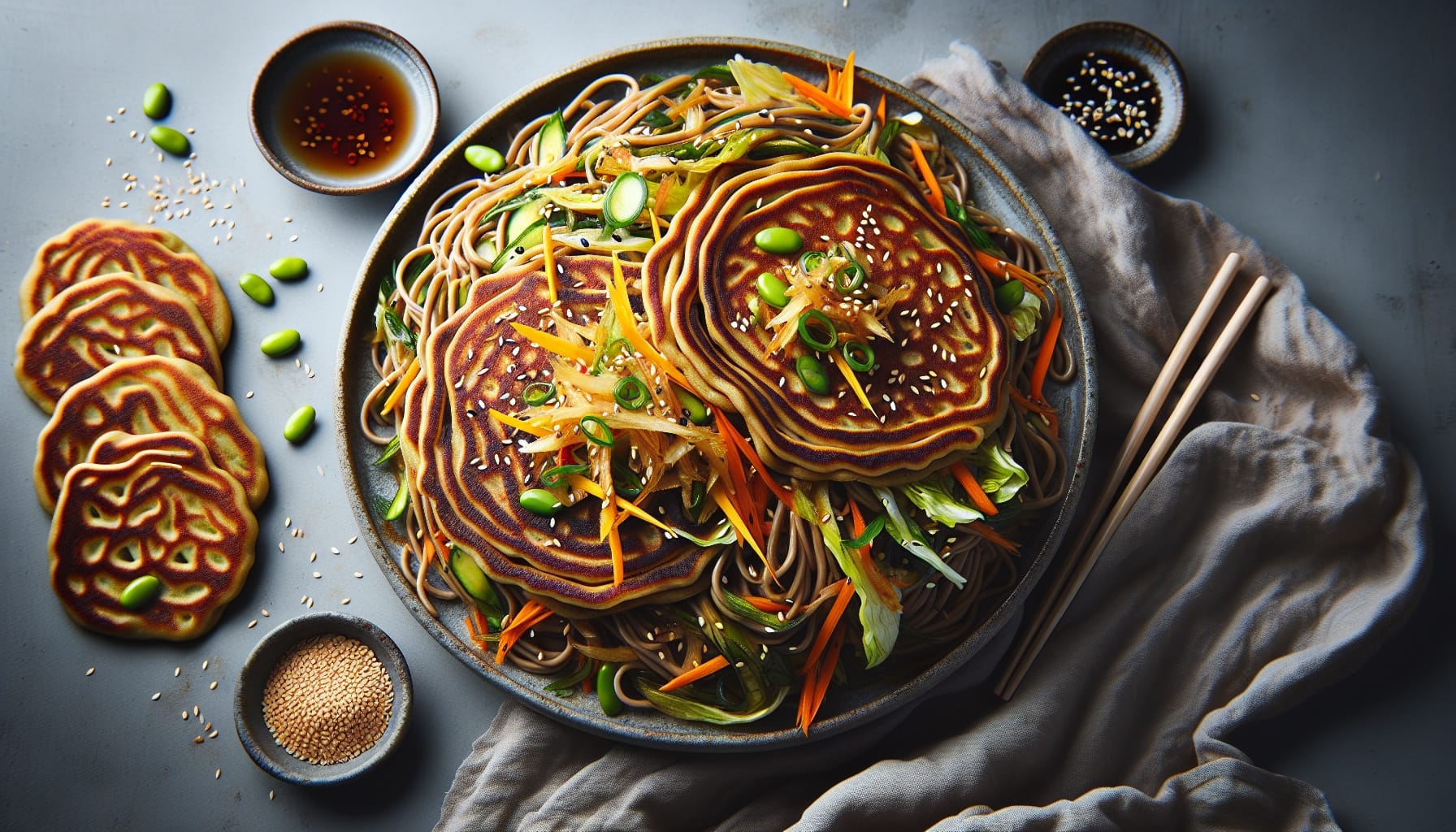 Crispy Soba Noodle Pancakes with Sesame Ginger Slaw - A delicious recipe by DigiDish