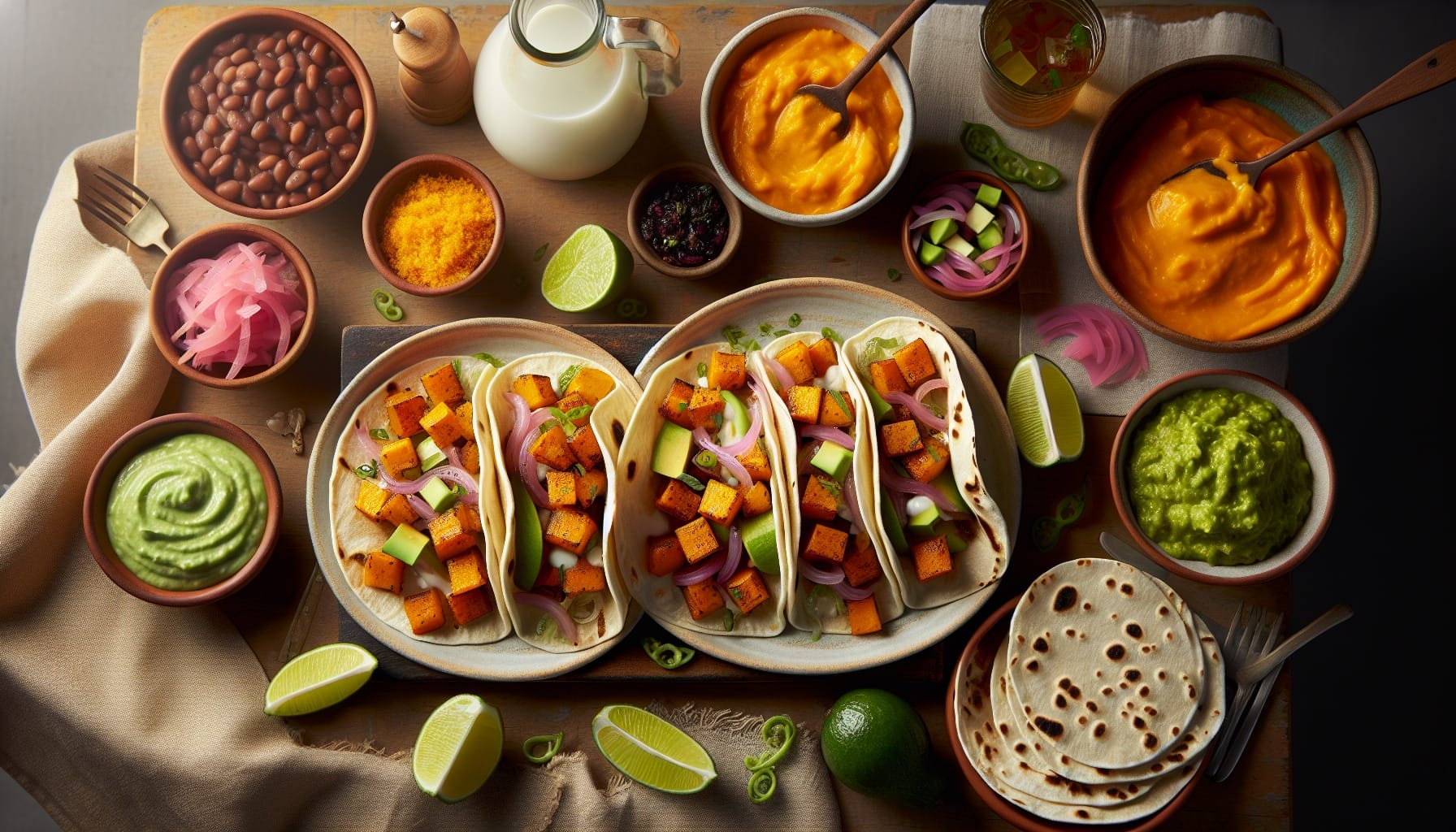 Spiced Butternut Squash Tacos with Lime Avocado Crema and Pickled Red Onions - A delicious recipe by DigiDish