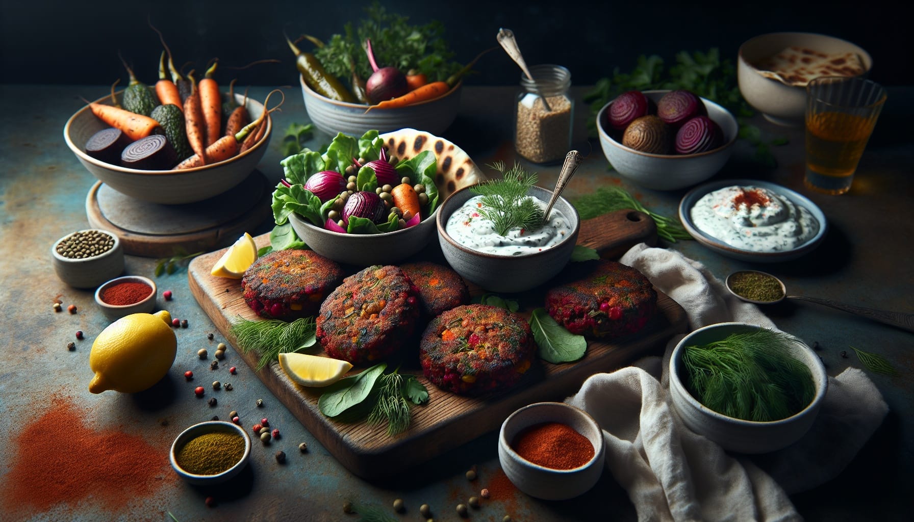 Savory Spiced Beet and Lentil Patties with Lemon Dill Tzatziki - A delicious recipe by DigiDish