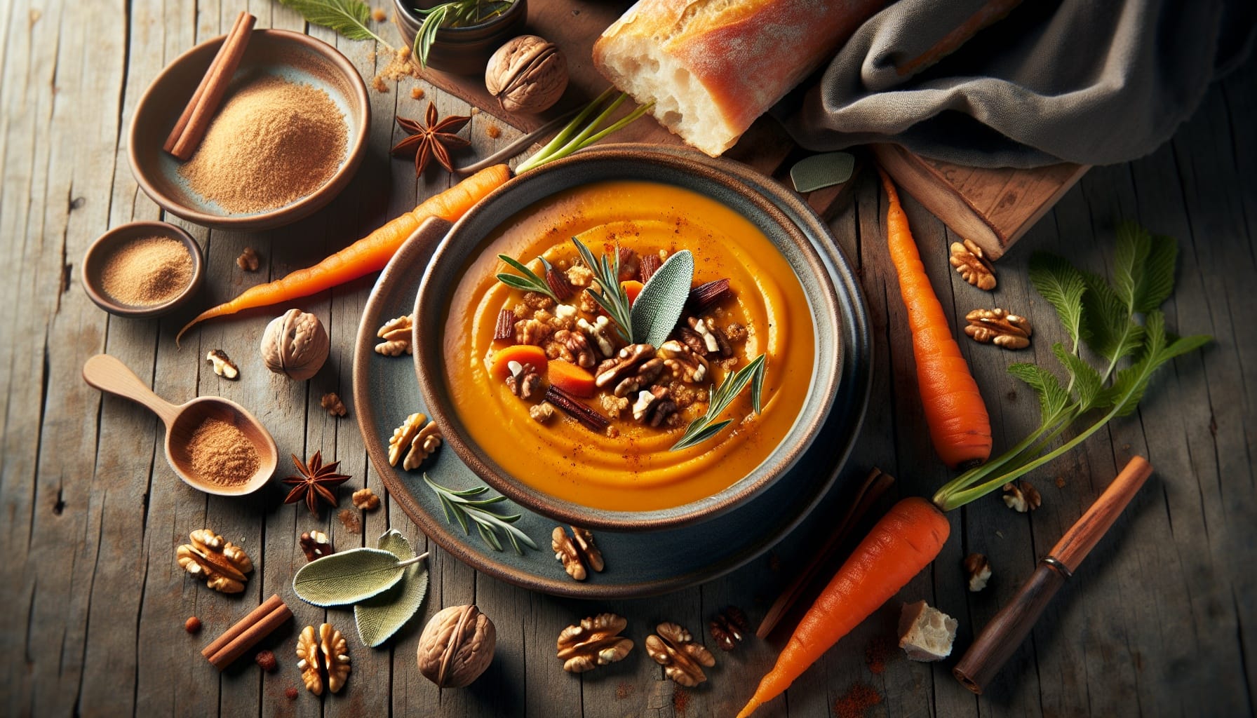 Autumn Spiced Carrot Bisque with Toasted Walnut Sage Crumble - A delicious recipe by DigiDish