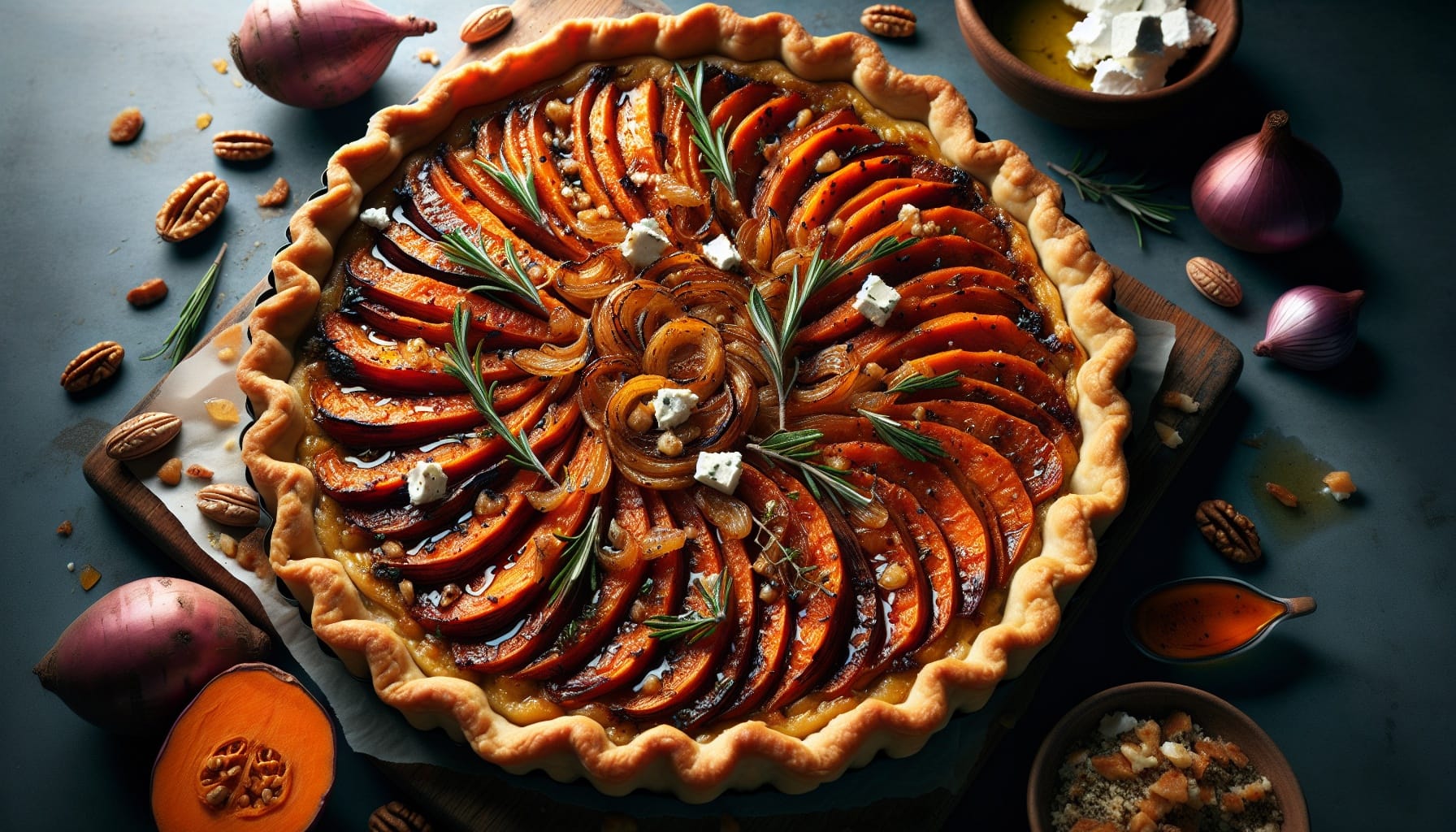 Caramelized Shallot and Sweet Potato Tart with Rosemary Thyme Glaze - A delicious recipe by DigiDish