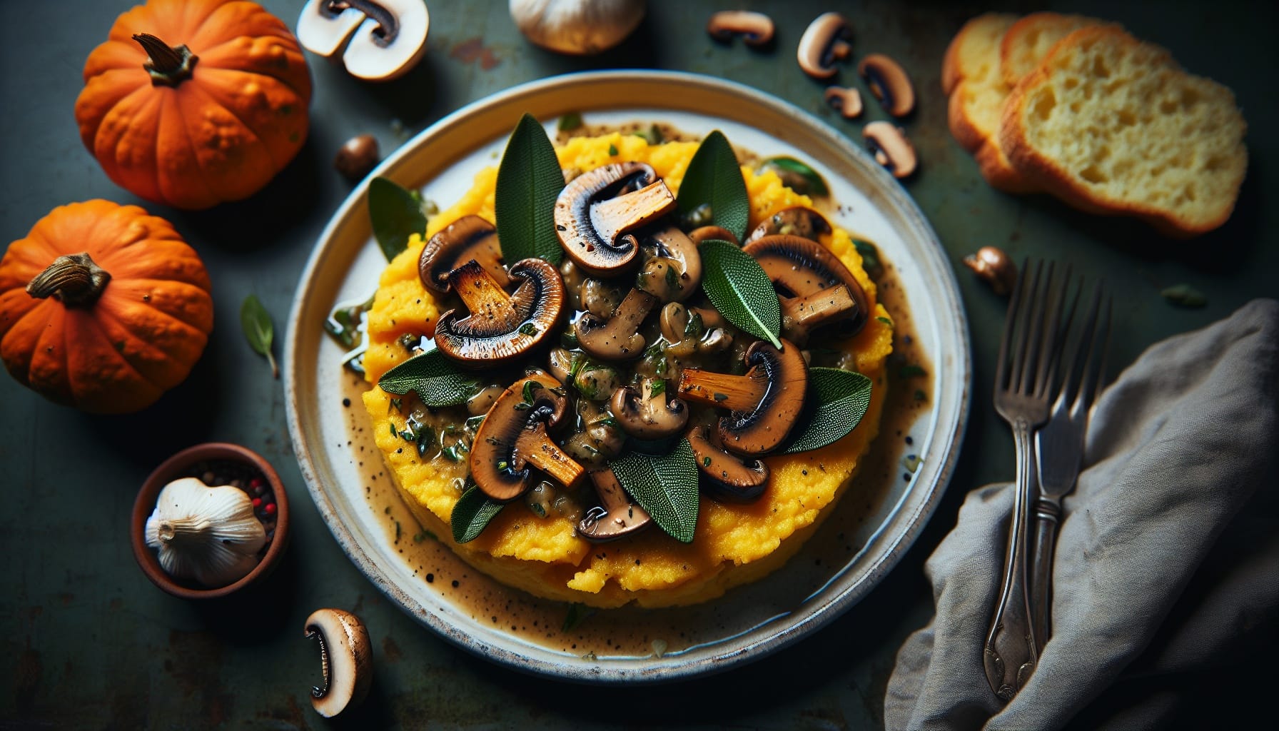Roasted Pumpkin and Sage Polenta with Garlic Herb Mushroom Ragout - A delicious recipe by DigiDish