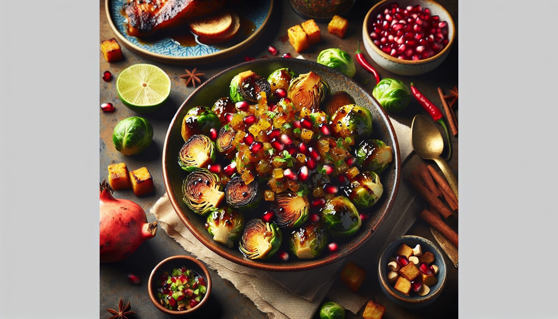 Maple Glazed Brussels Sprouts with Spicy Pomegranate Salsa - A delicious recipe by DigiDish