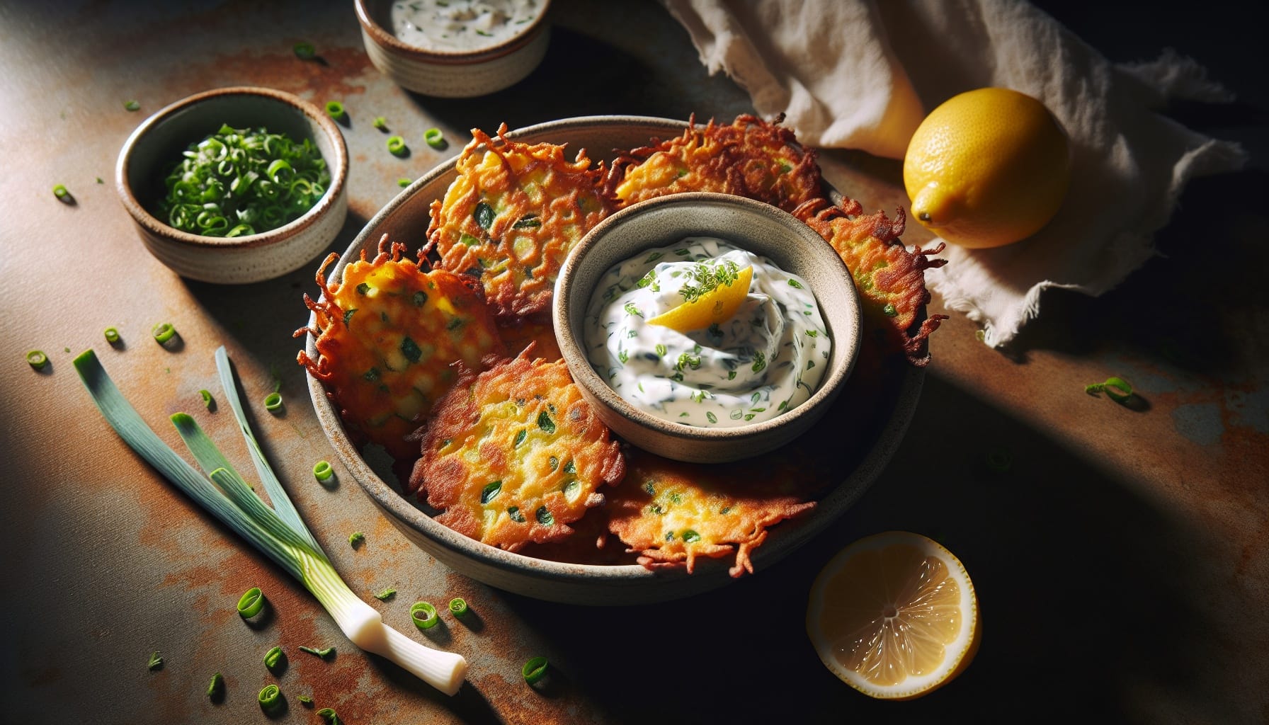 Crispy Potato and Leek Fritters with Lemon Tarragon Yogurt - A delicious recipe by DigiDish