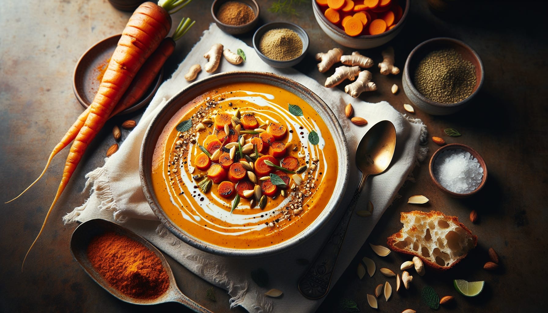 Spiced Carrot and Ginger Soup with Coconut Lime Drizzle - A delicious recipe by DigiDish