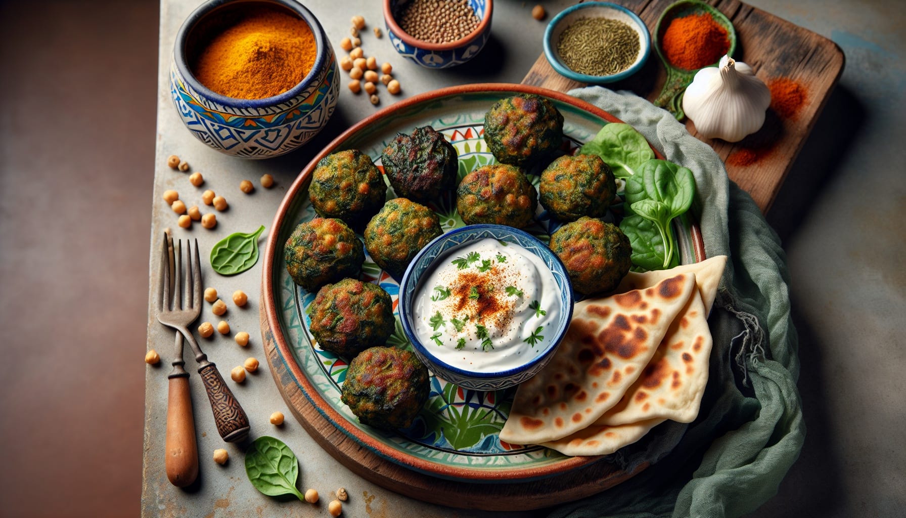 Crispy Chickpea and Spinach Koftas with Cumin Yogurt Sauce - A delicious recipe by DigiDish